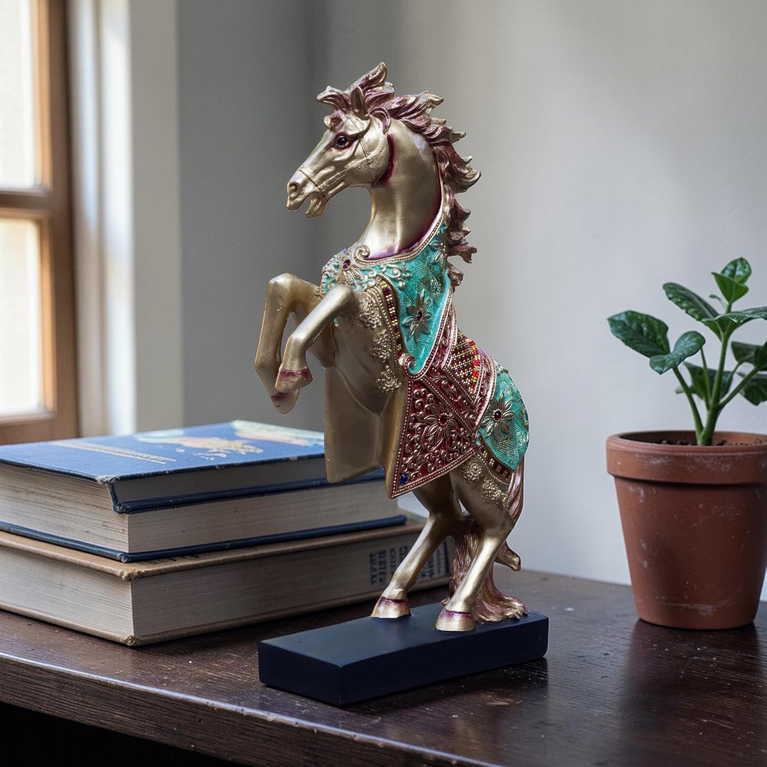 Royal Bejeweled Majestic Horse Showpiece Statue for Home Decor | Vastu Symbol of Power Success | Living Room Office Decor Gift (15x10 inch) — photo — 2 of 8