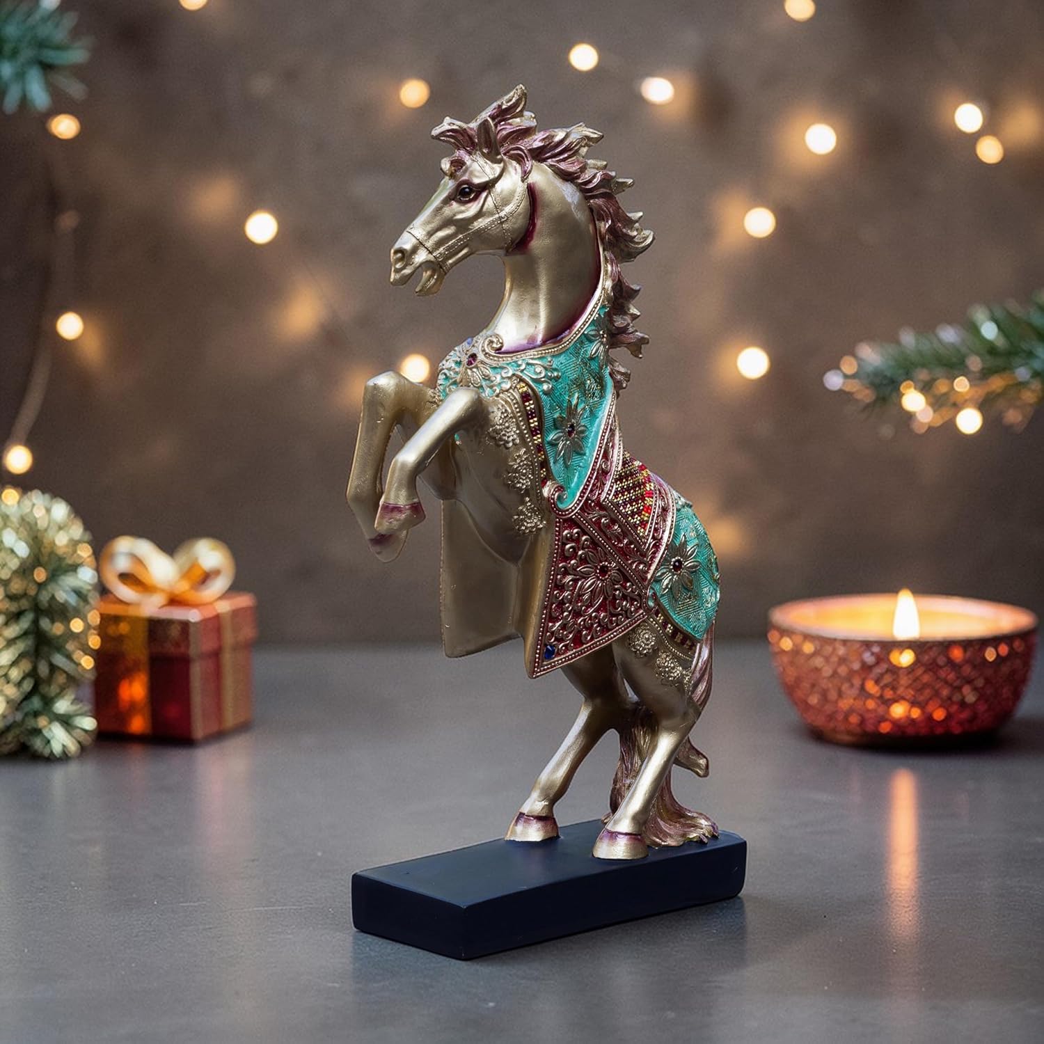 Royal Bejeweled Majestic Horse Showpiece Statue for Home Decor | Vastu Symbol of Power Success | Living Room Office Decor Gift (15x10 inch) — photo — 6 of 8