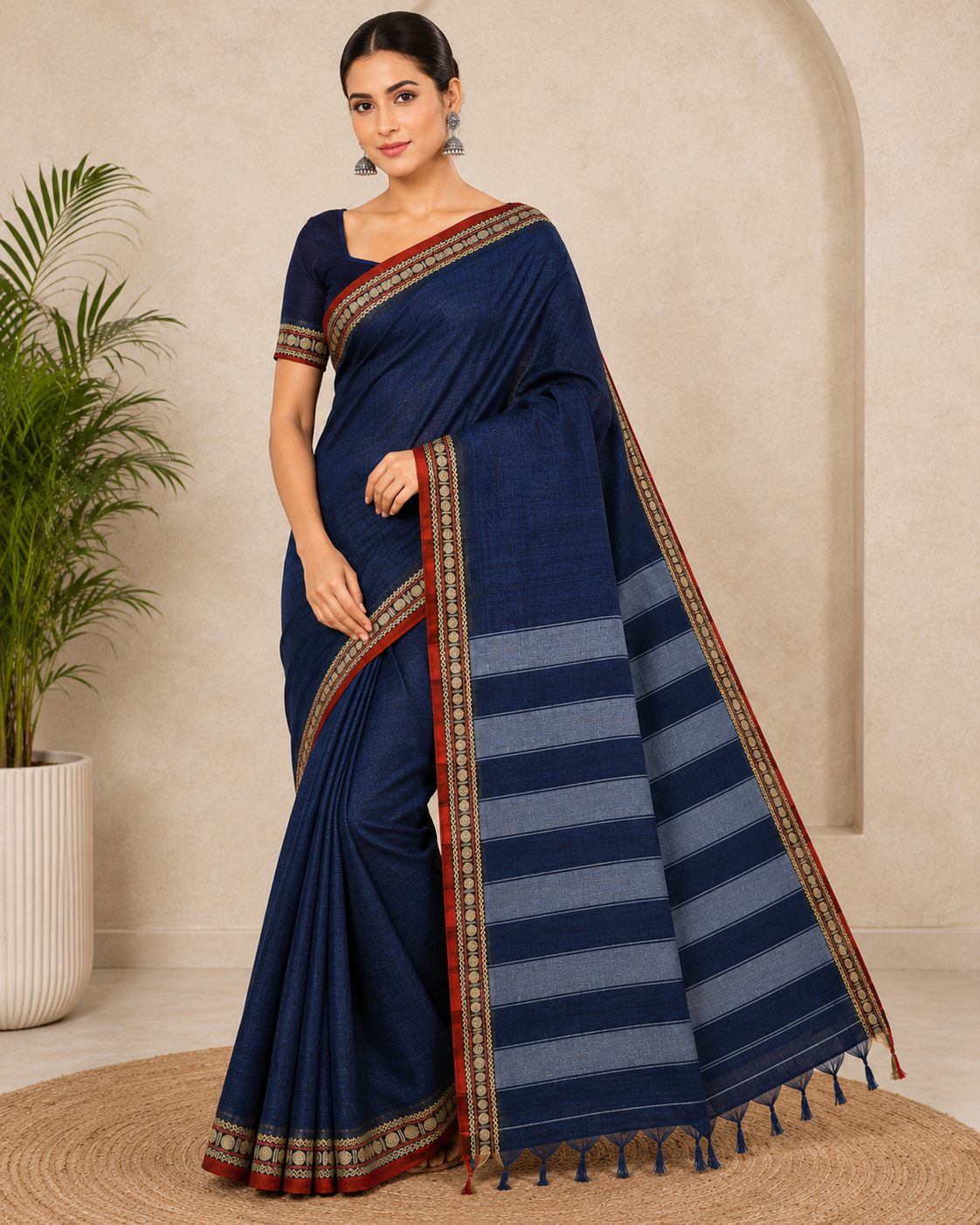 Shraddha Blue Narayanapet Pure Handloom Cotton Saree With Blouse Piece Same Saree Color For Women.png