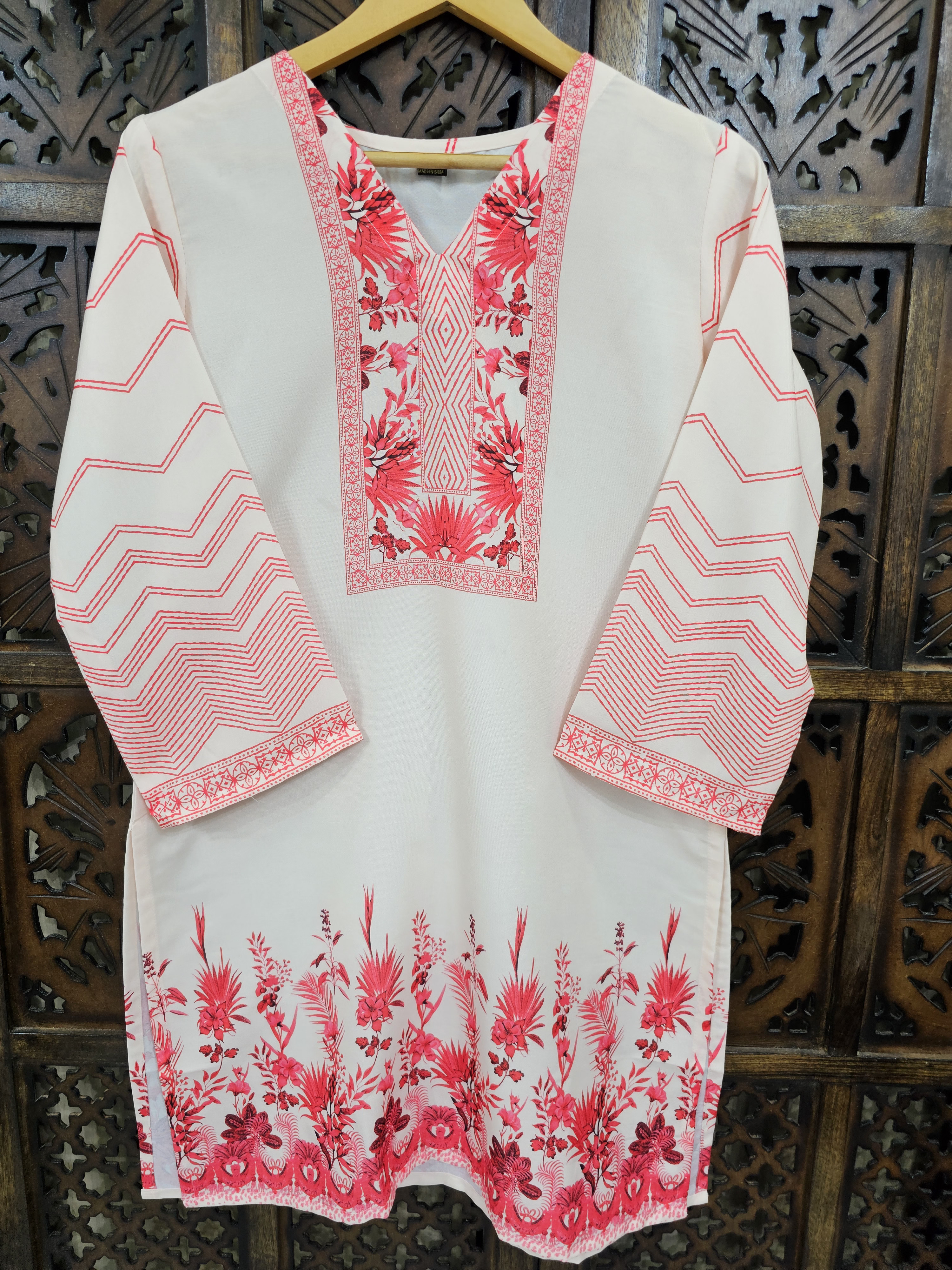 White Pink Rayon Straight Floral Print Kurta Pant Co-Ord Set alternate