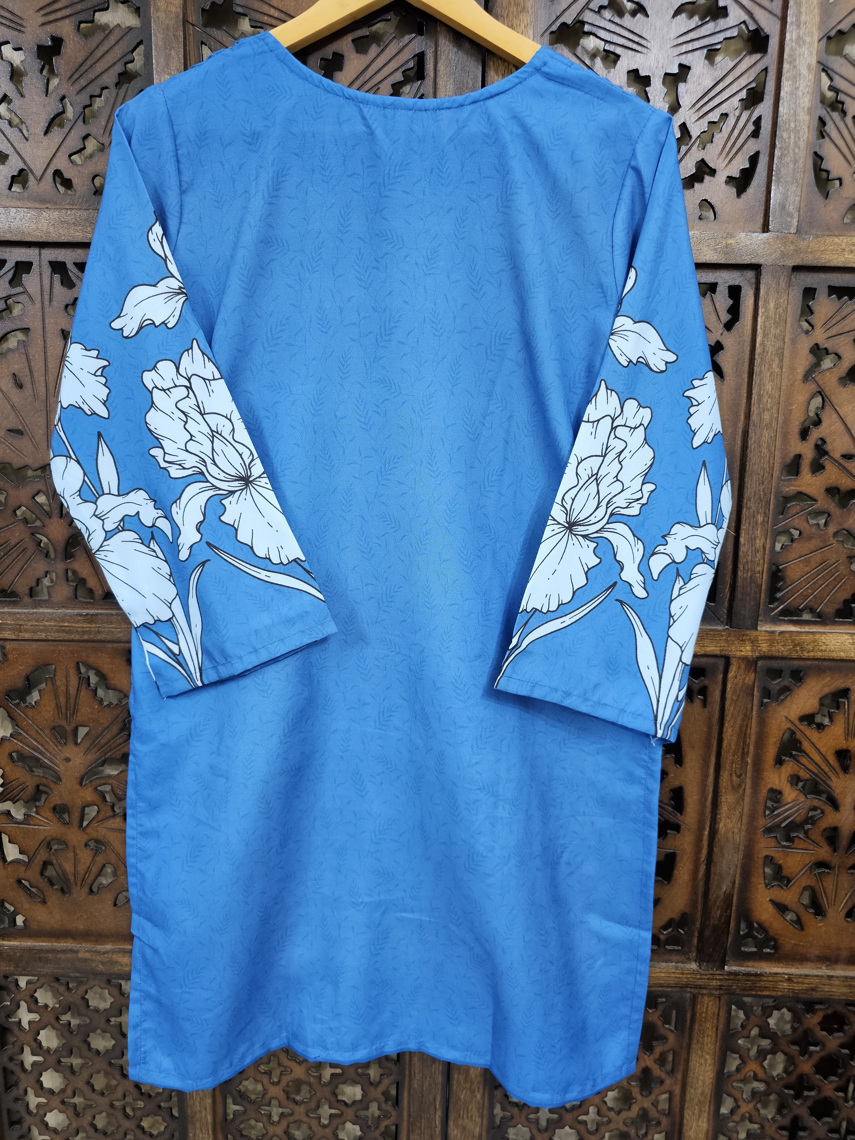 Blue Rayon Straight Floral Print Kurta Pant Co-Ord Set view 3