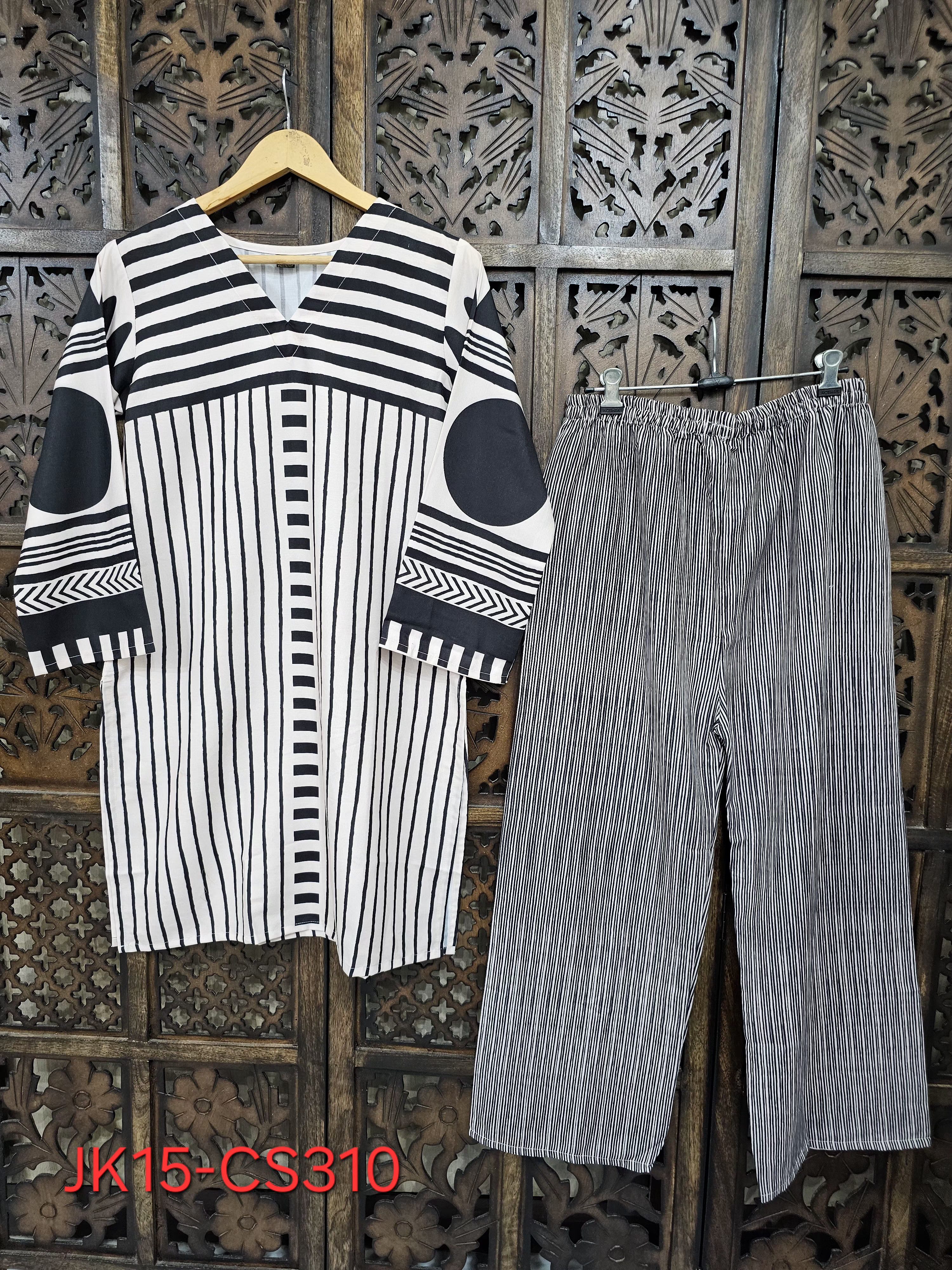 Black White Rayon Straight Kurta Pant Co-Ord Set view 1