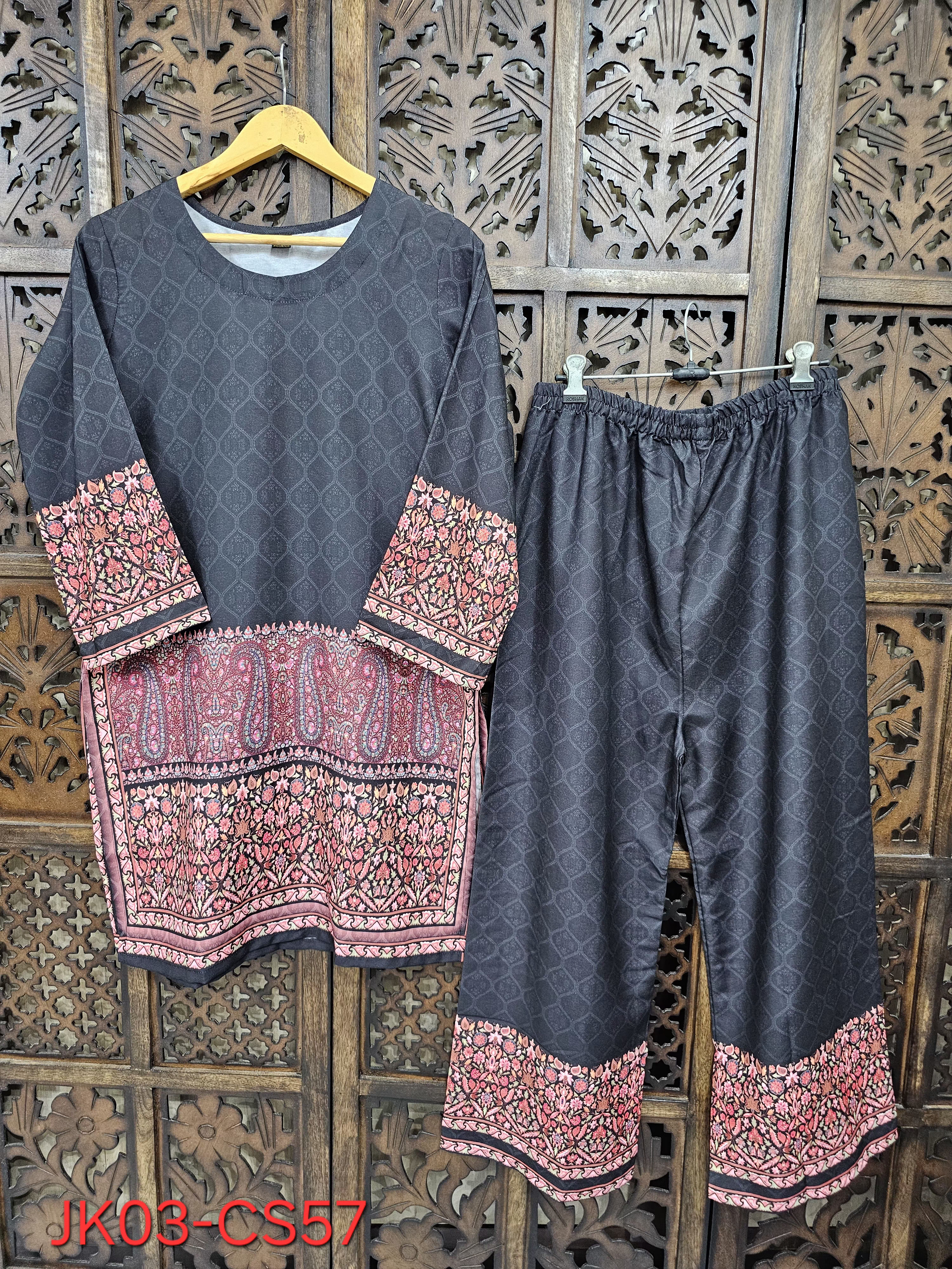 Charcoal Grey Rayon Straight Paisley Print Kurta Palazzo Co-Ord Set