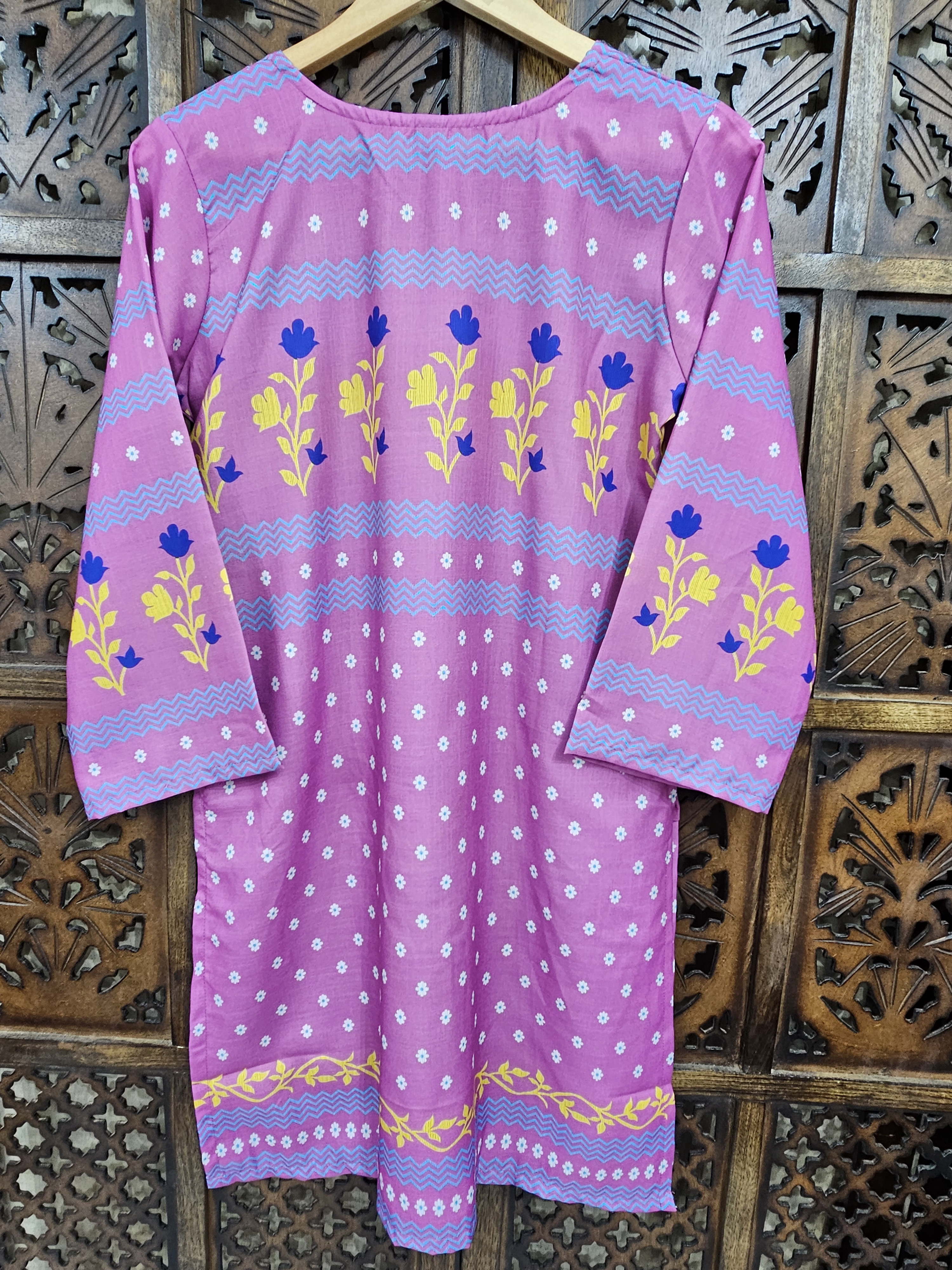 Purple Rayon Straight Floral Print Kurta Palazzo Co-Ord Set view 3