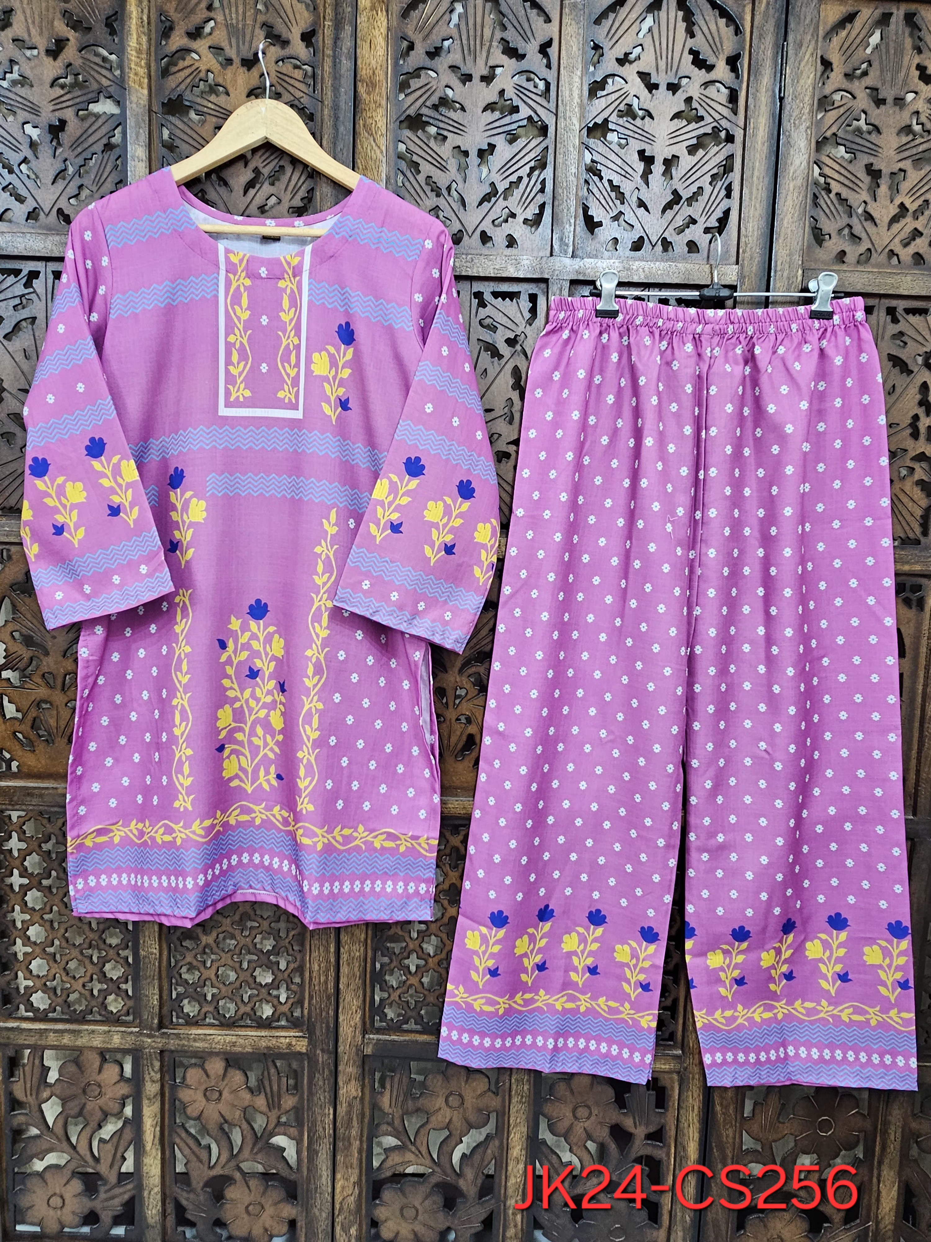 Purple Rayon Straight Floral Print Kurta Palazzo Co-Ord Set view 1