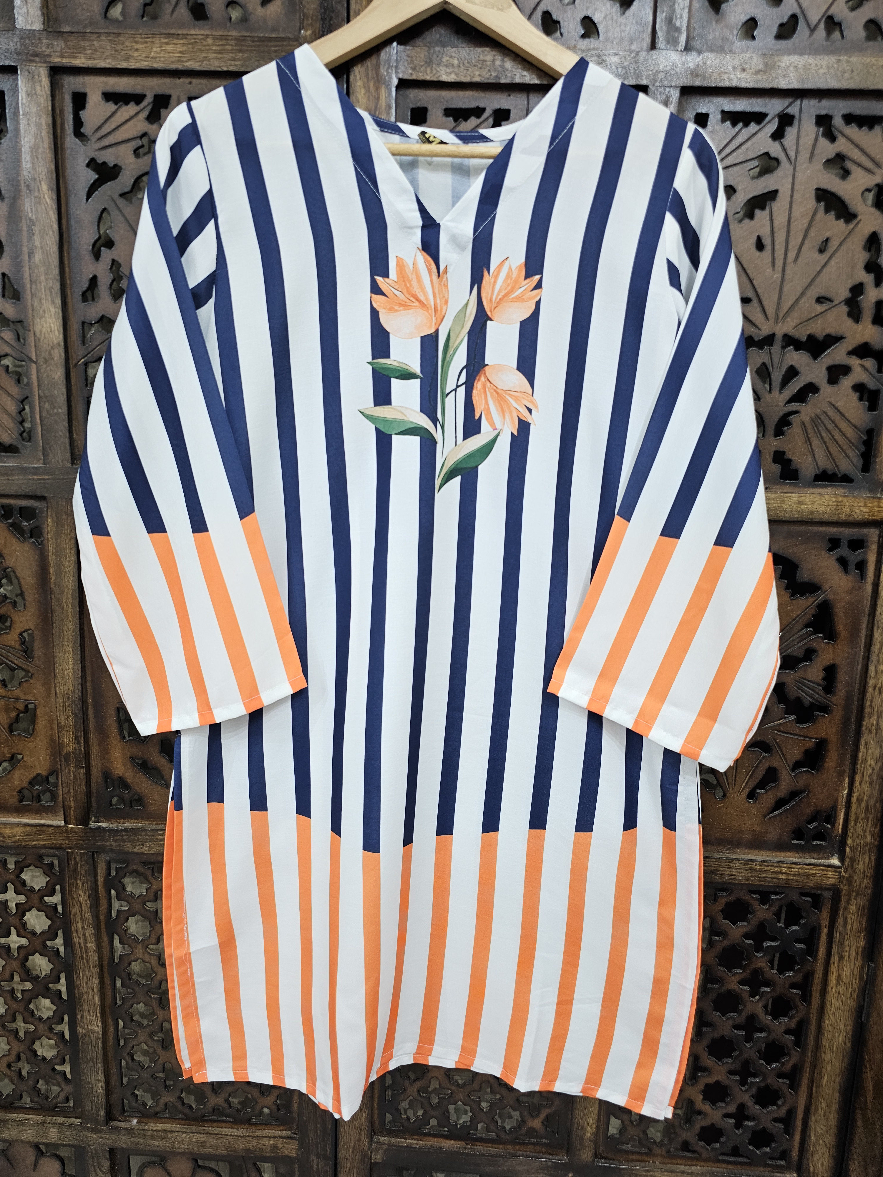 Multicolor Rayon Straight Stripe Floral Print Co-Ord Set alternate