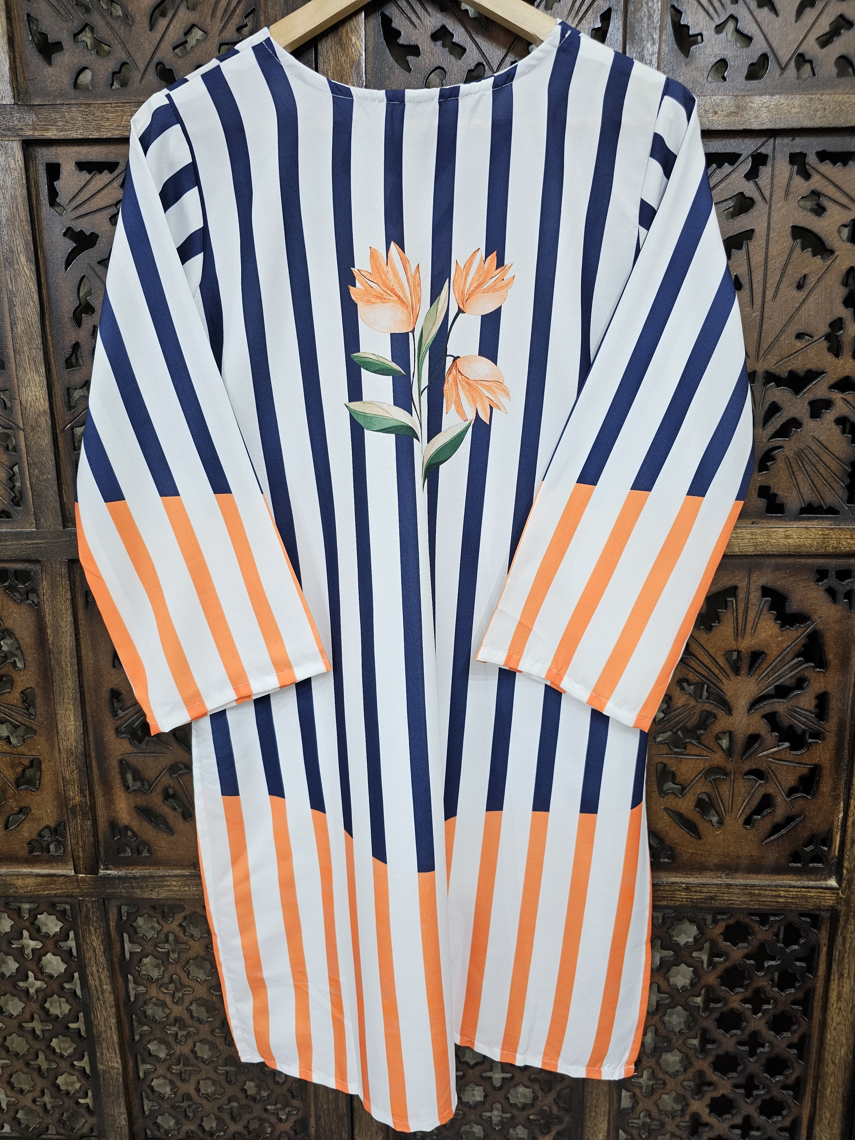 Multicolor Rayon Straight Stripe Floral Print Co-Ord Set view 3