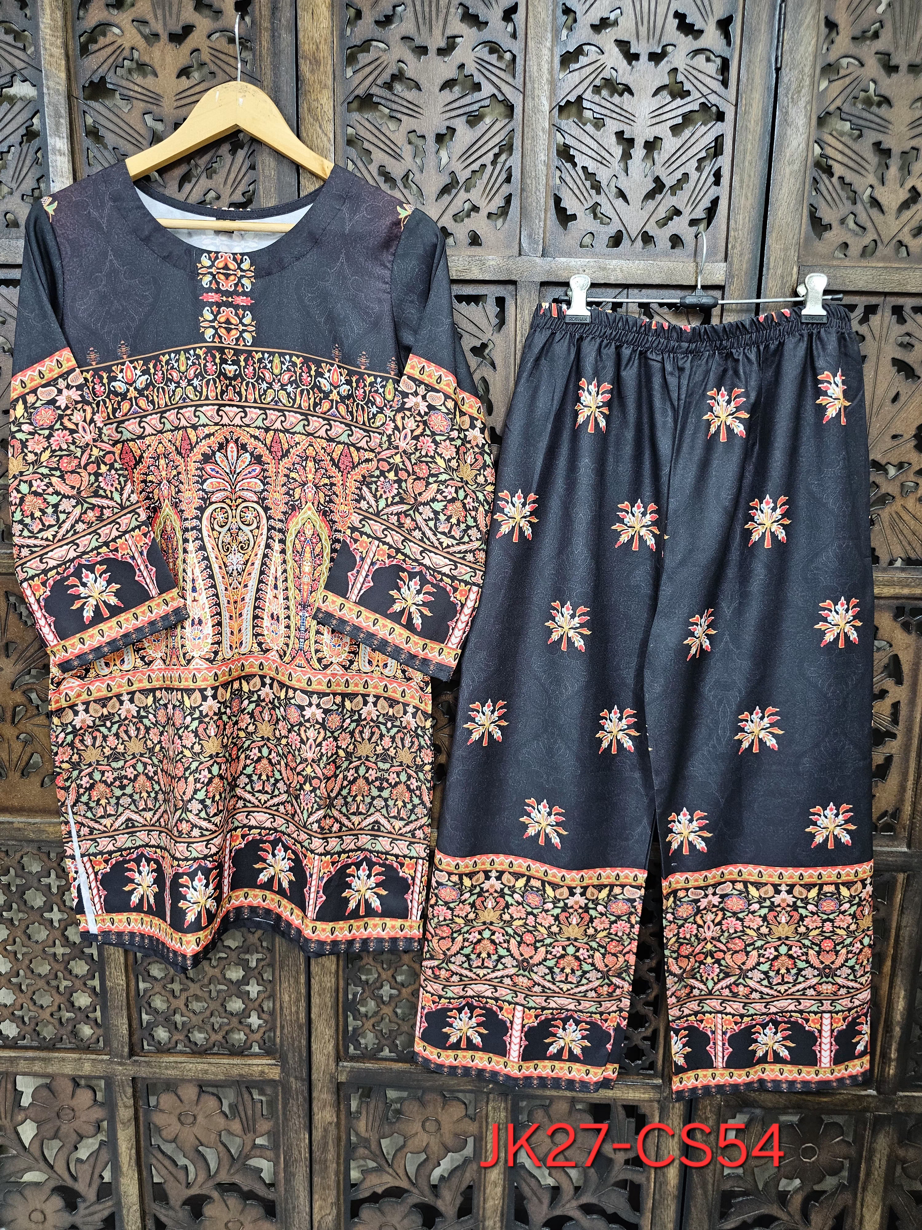 Black Rayon Straight Kashmiri Paisley Print Kurta Pant Co-Ord Set