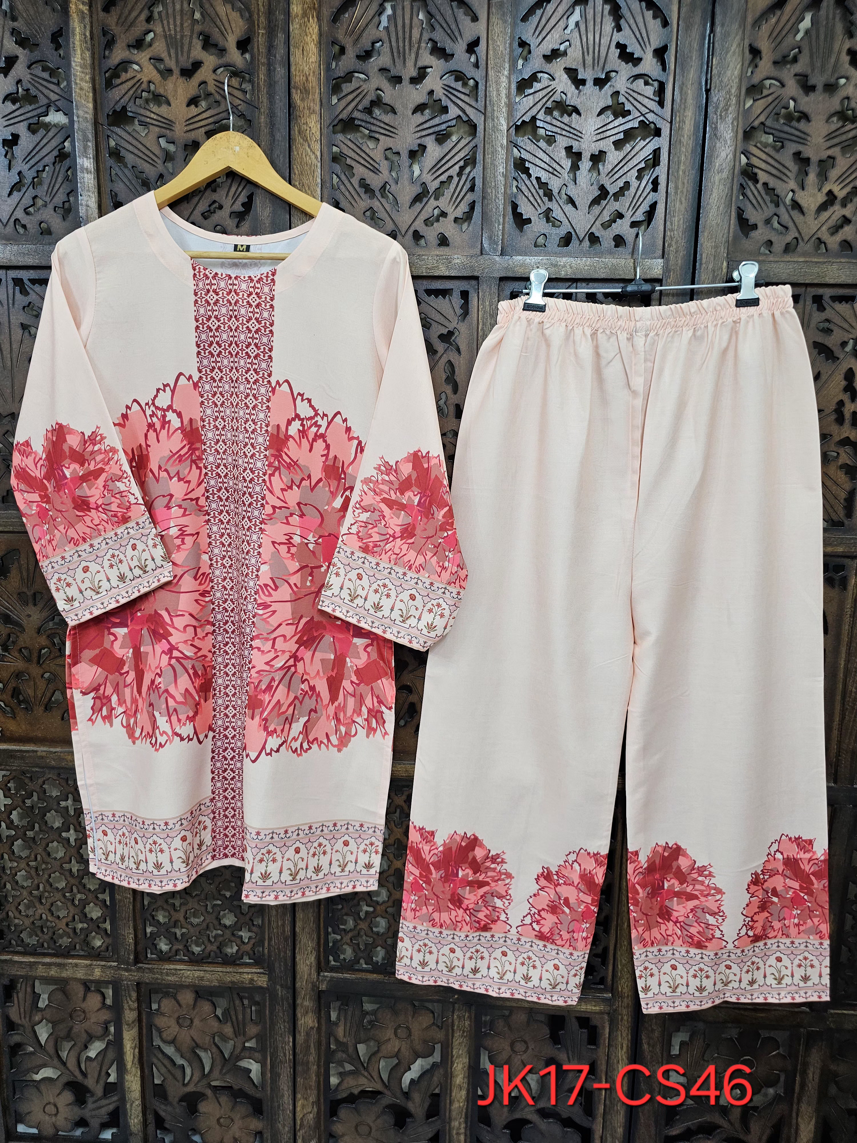 Off White Pink Rayon Straight Kurta Pant Co-Ord Set