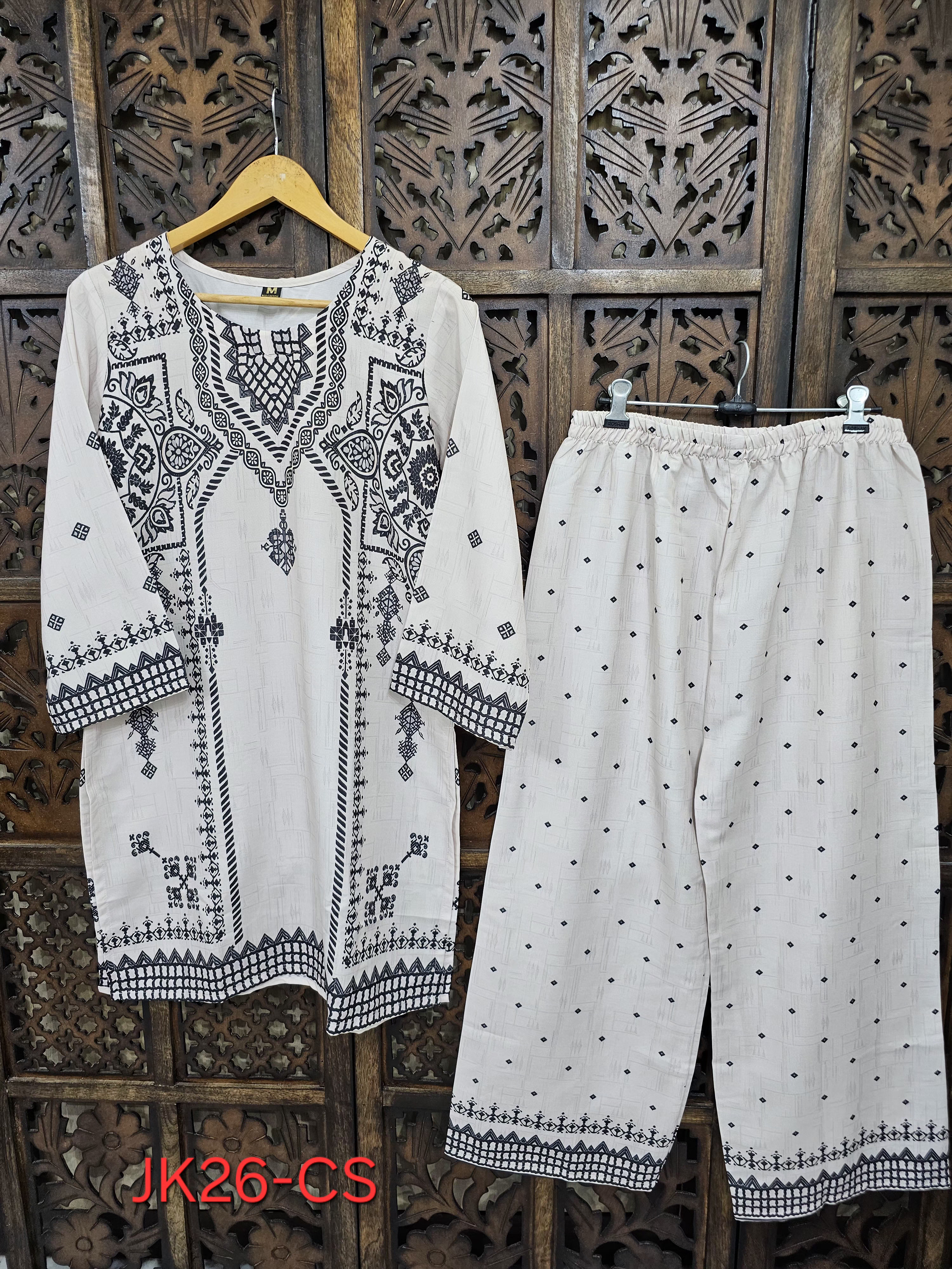 White Black Rayon Straight Geometric Print Co-Ord Set