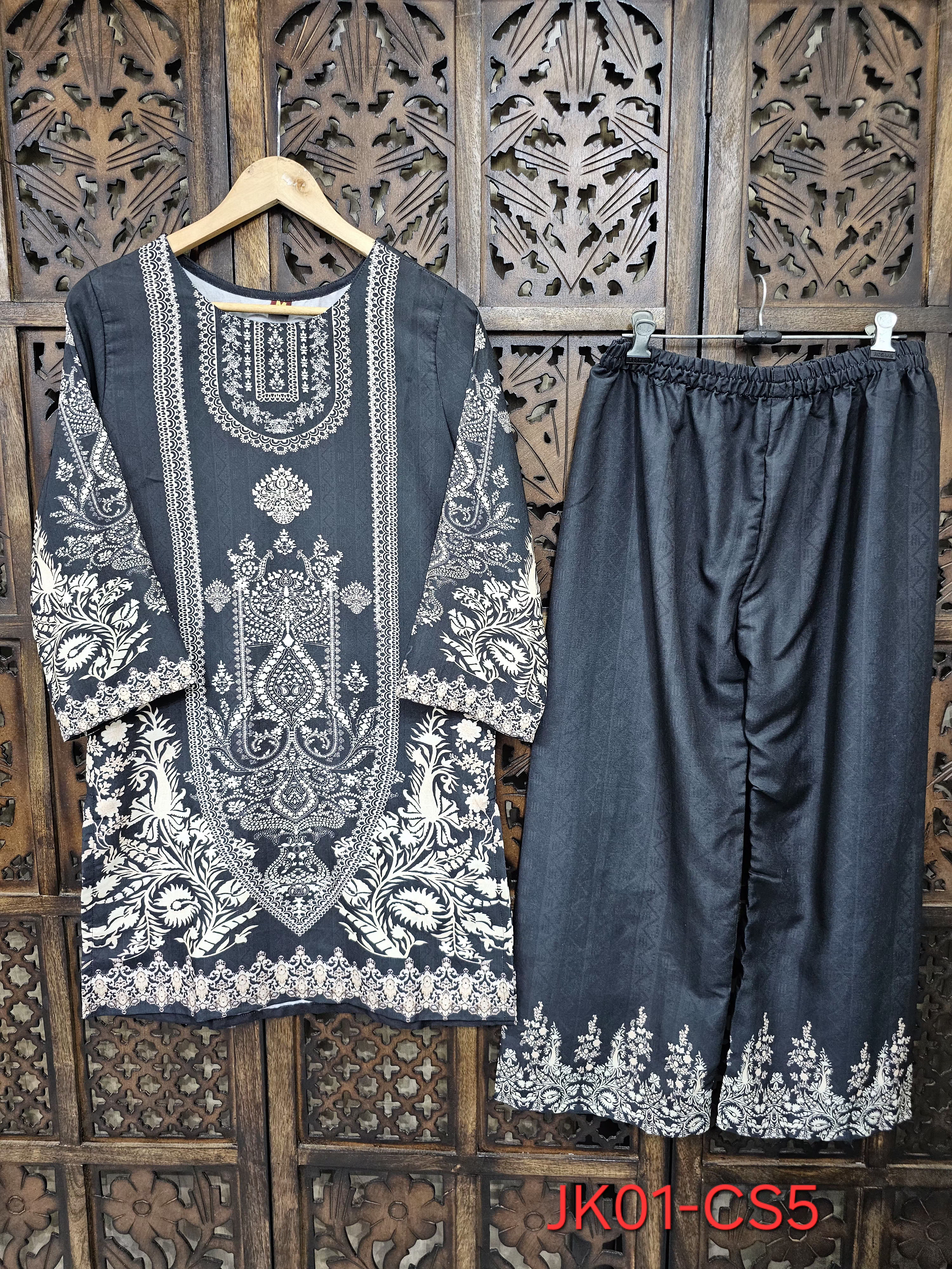 Charcoal Grey Rayon Straight Paisley Print Co-Ord Set view 1