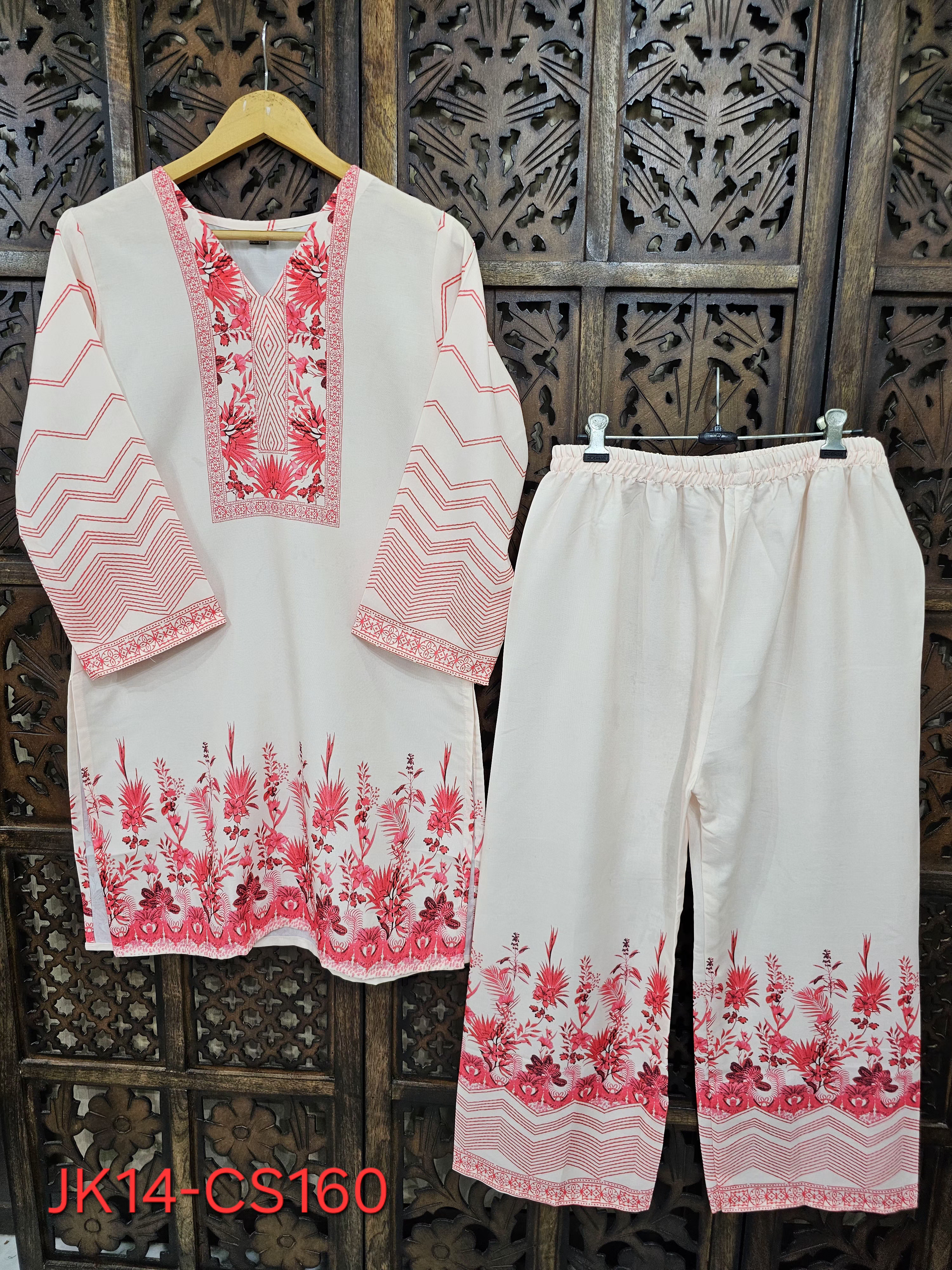White Pink Rayon Straight Floral Print Kurta Pant Co-Ord Set