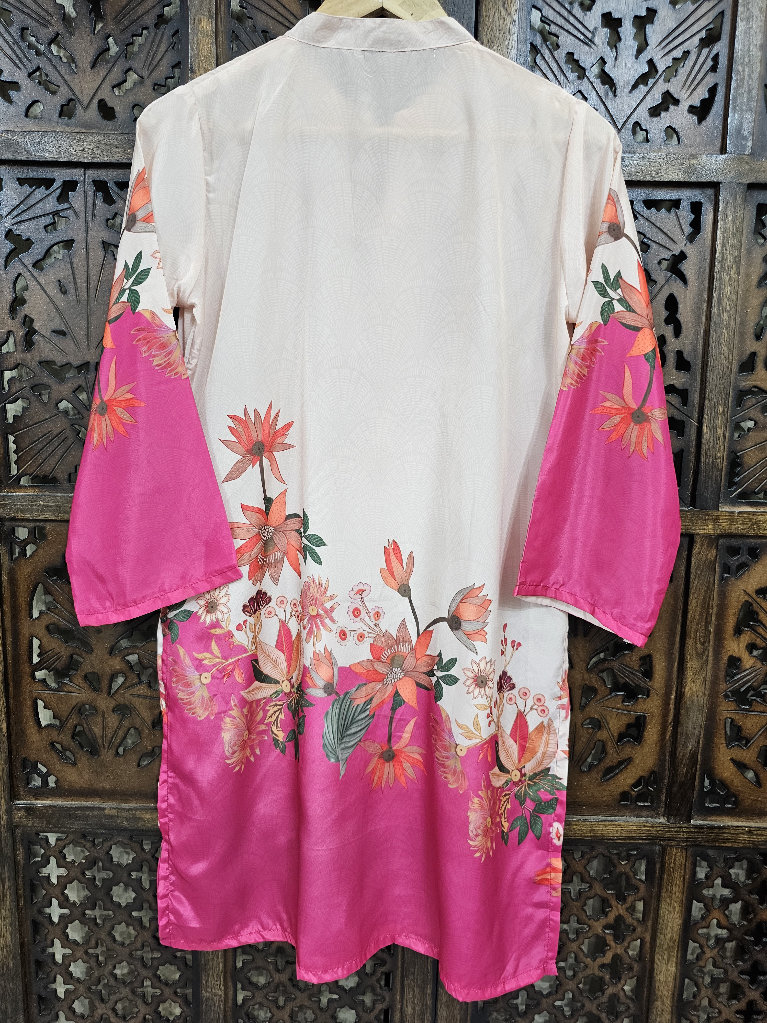 Pink Off White Crepe Straight Floral Print Co-Ord Set view 3