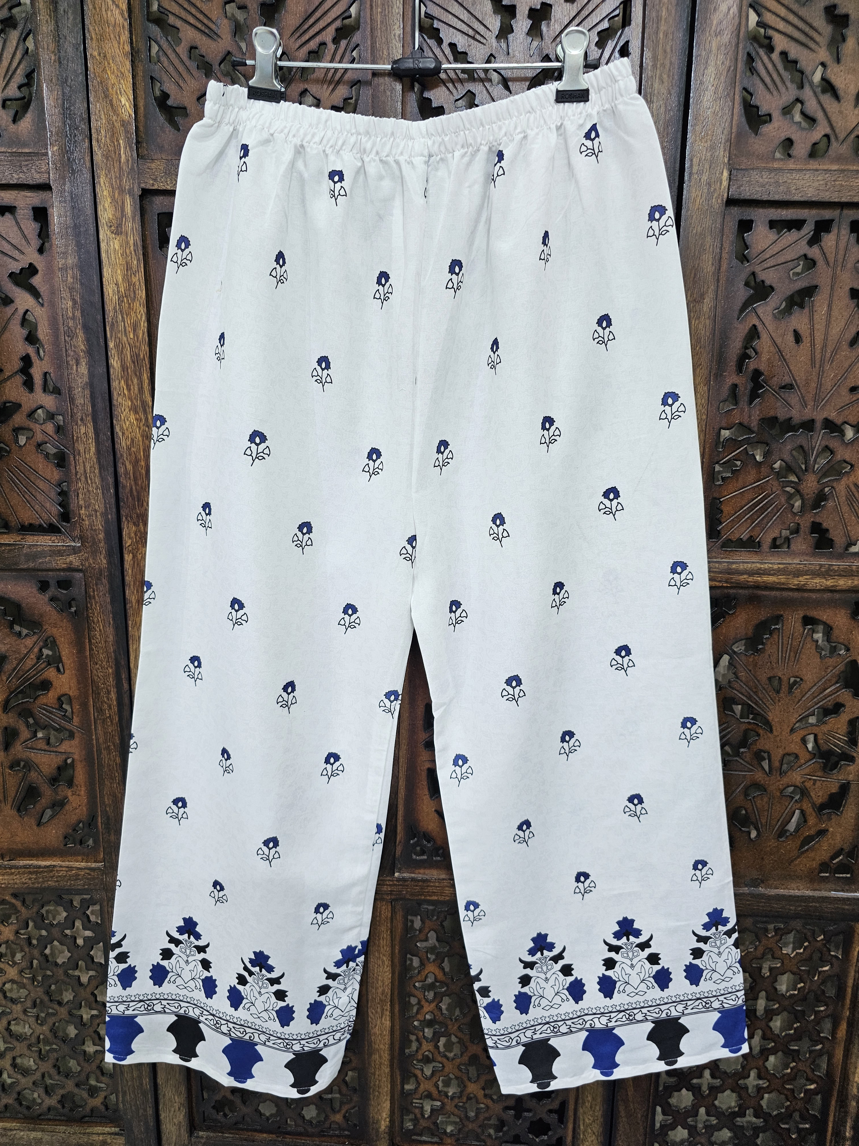 White Blue Rayon Straight Ethnic Print Kurta Pant Co-Ord Set view 4