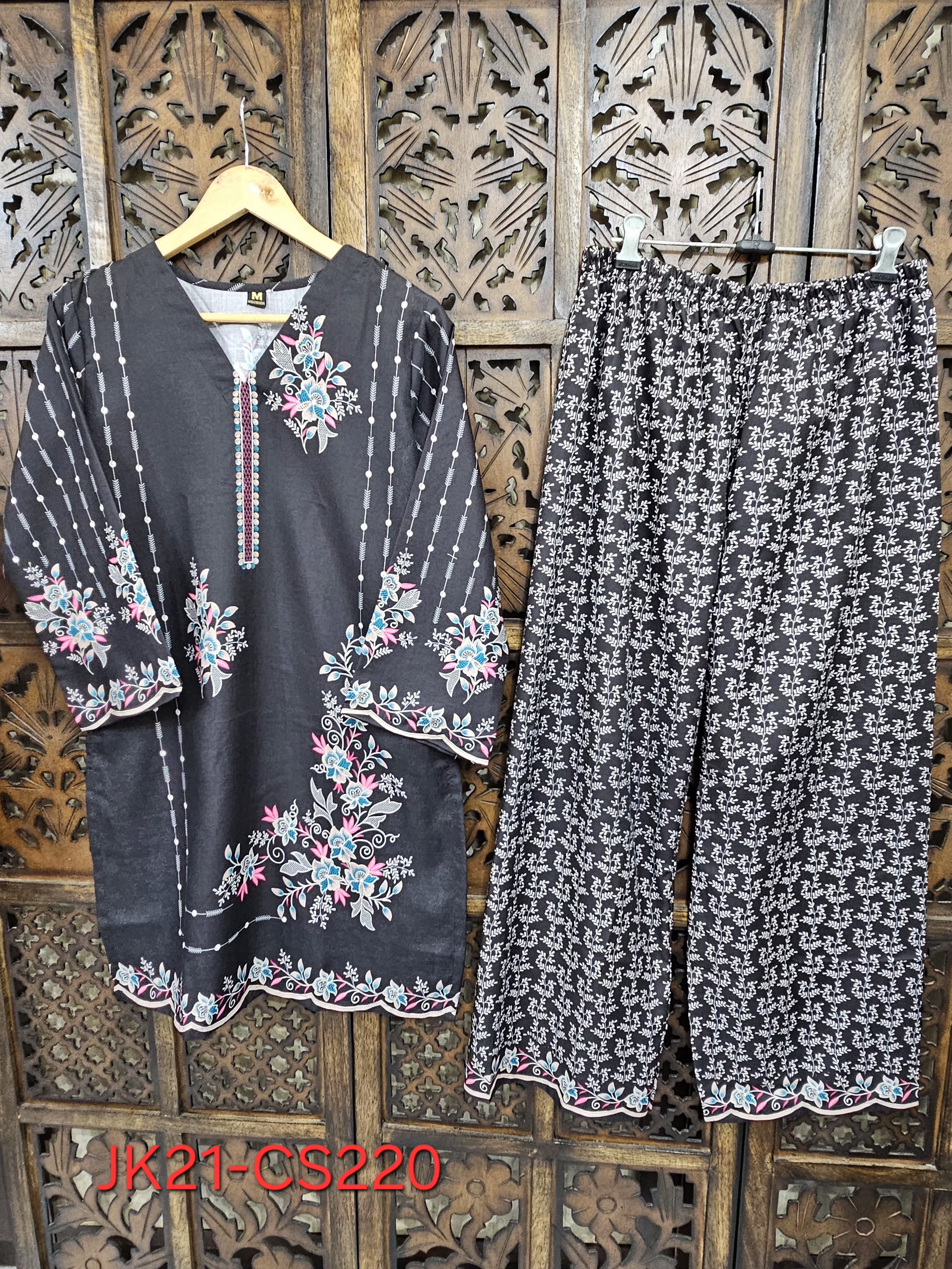 Black White Turkish Slub Cotton Straight Kurta Pant Co-Ord Set