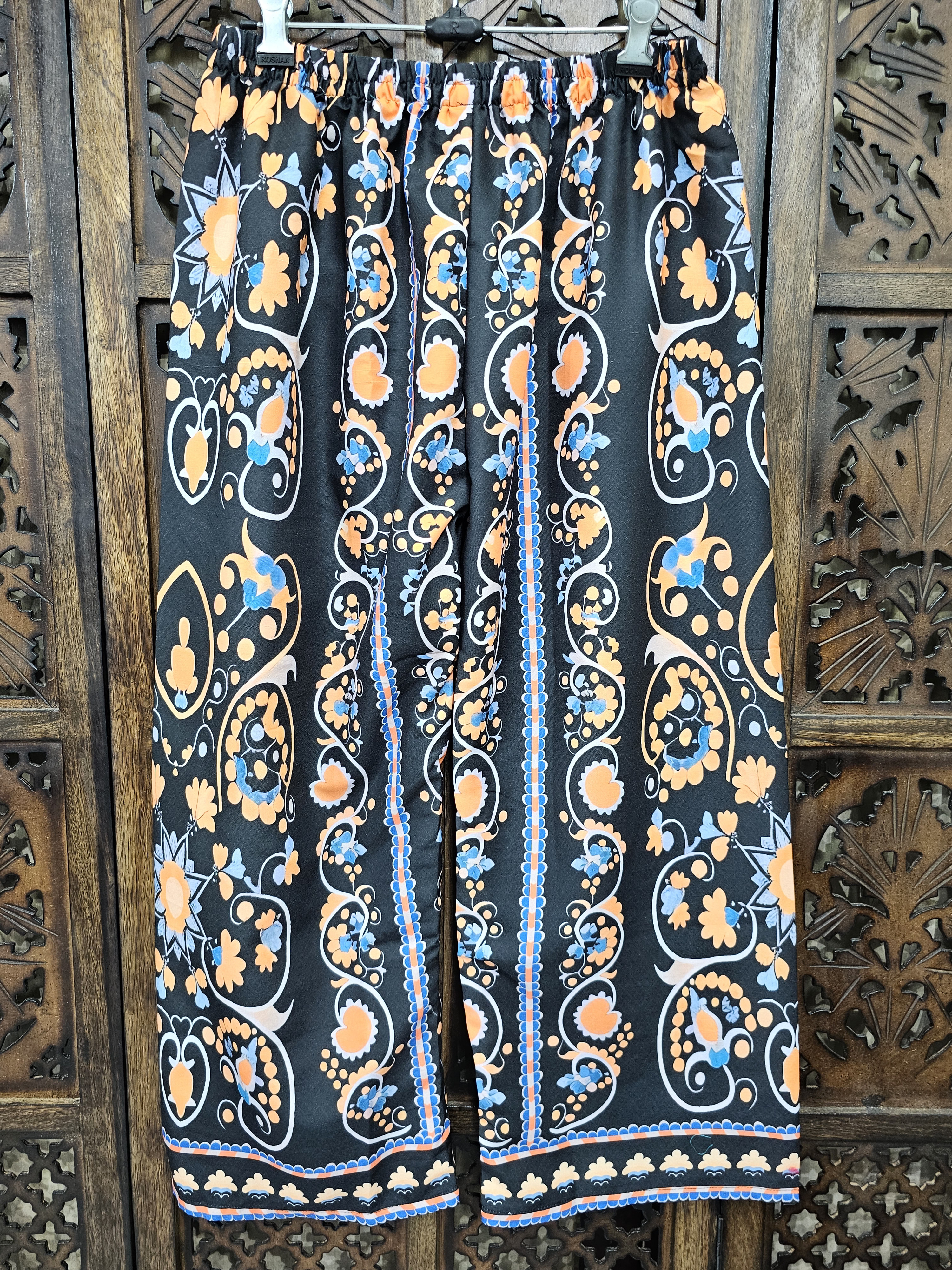 Black Rayon Straight Ethnic Print Kurta Palazzo Co-Ord Set view 4