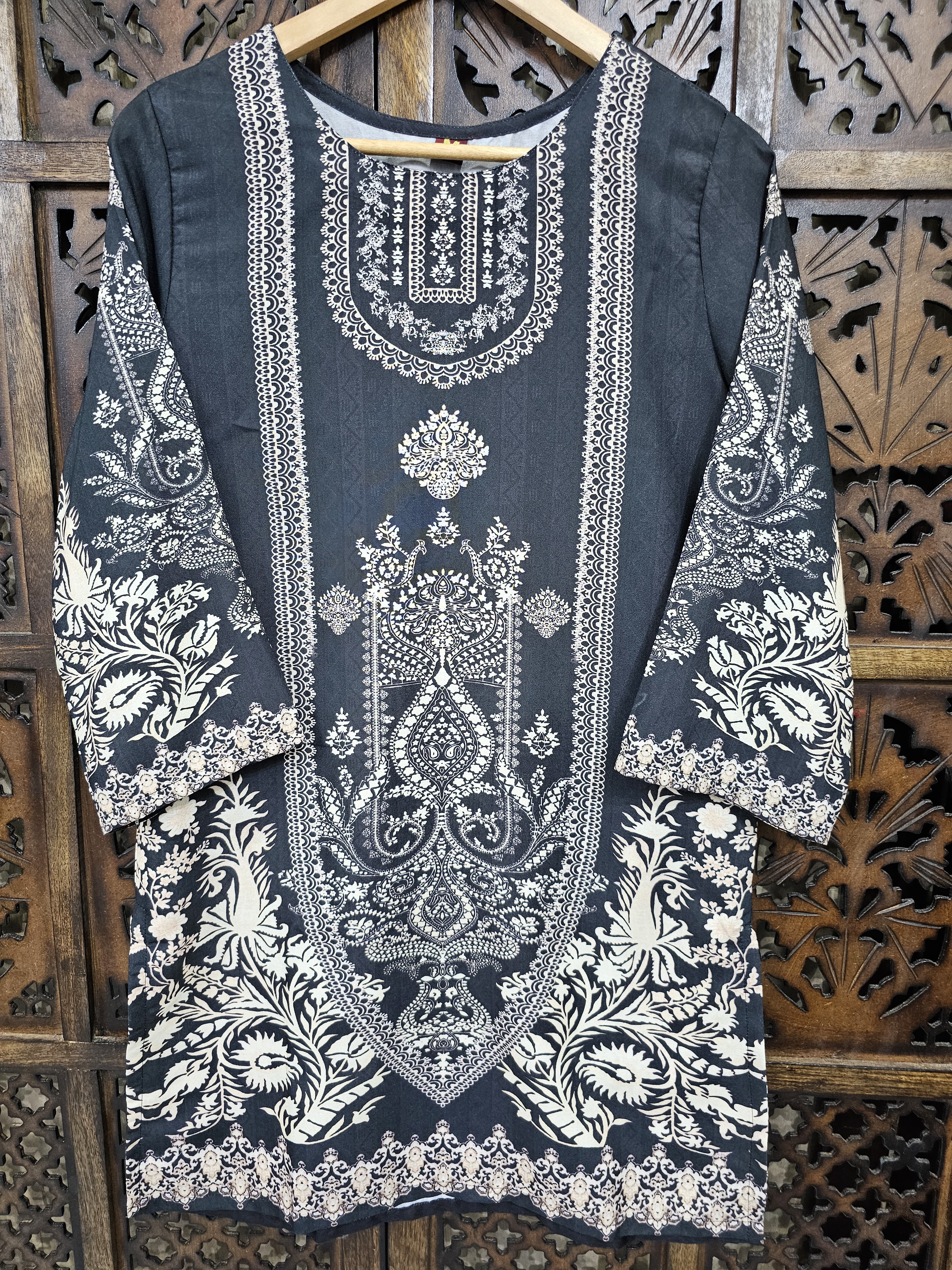 Charcoal Grey Rayon Straight Paisley Print Co-Ord Set alternate