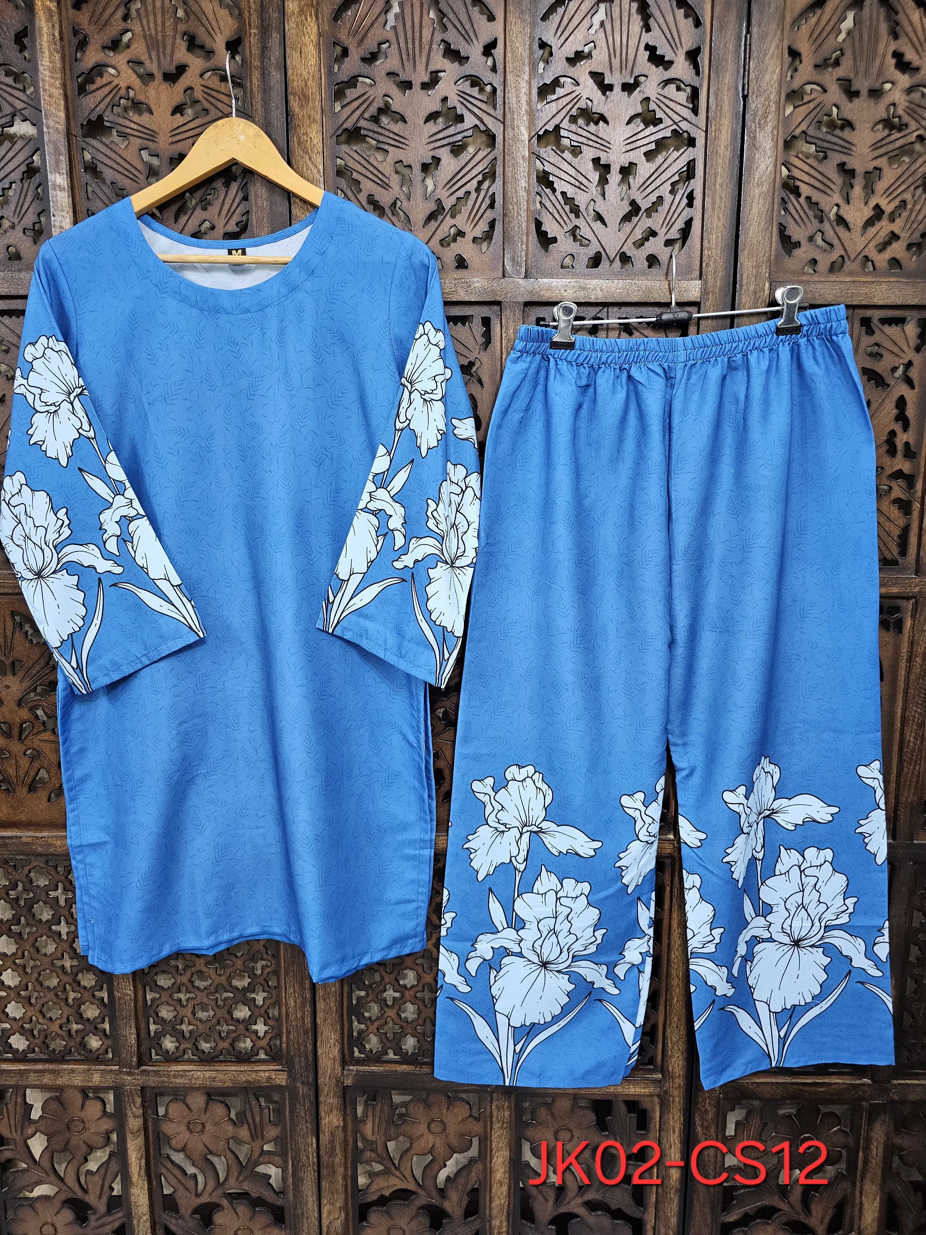 Blue Rayon Straight Floral Print Kurta Pant Co-Ord Set
