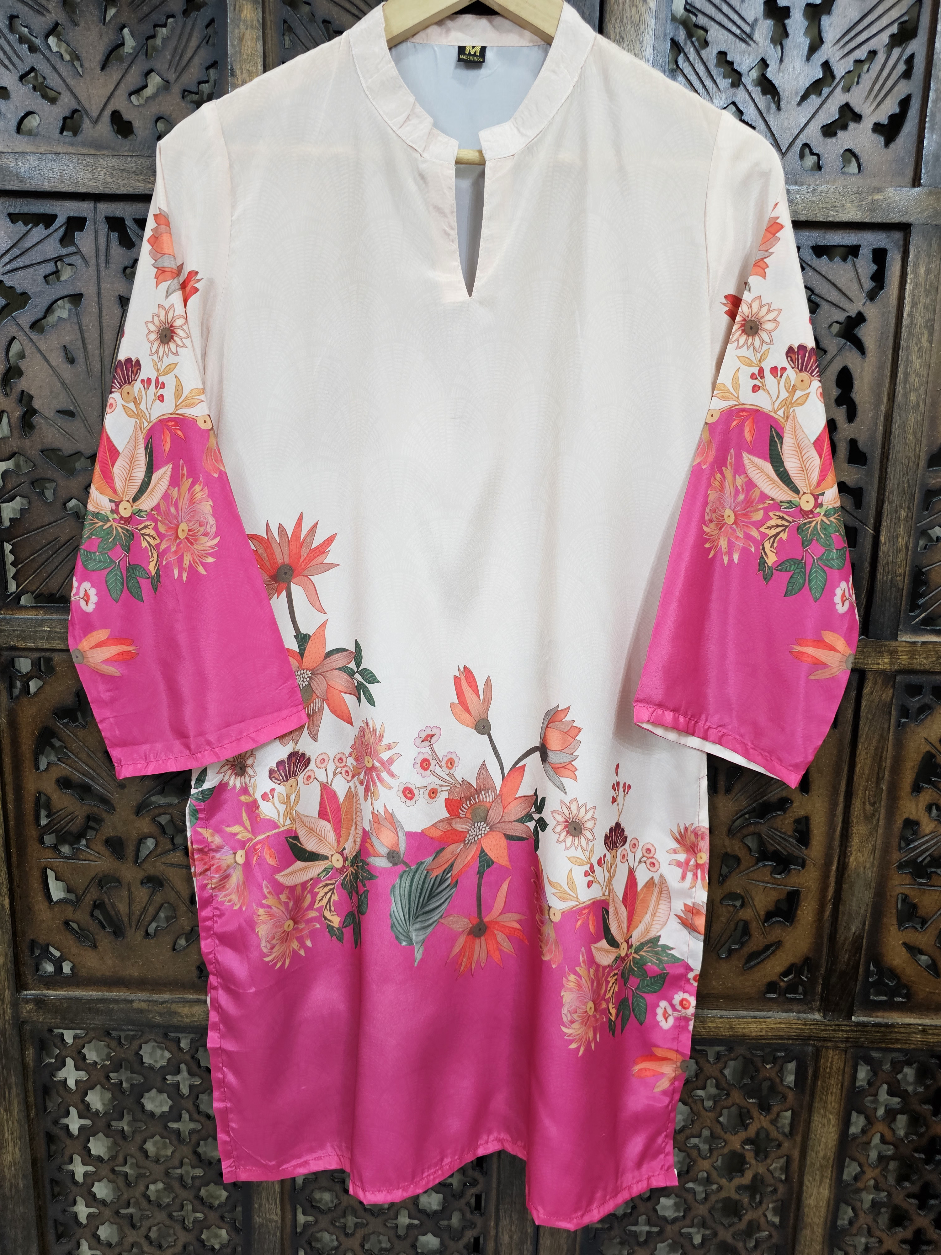 Pink Off White Crepe Straight Floral Print Co-Ord Set alternate