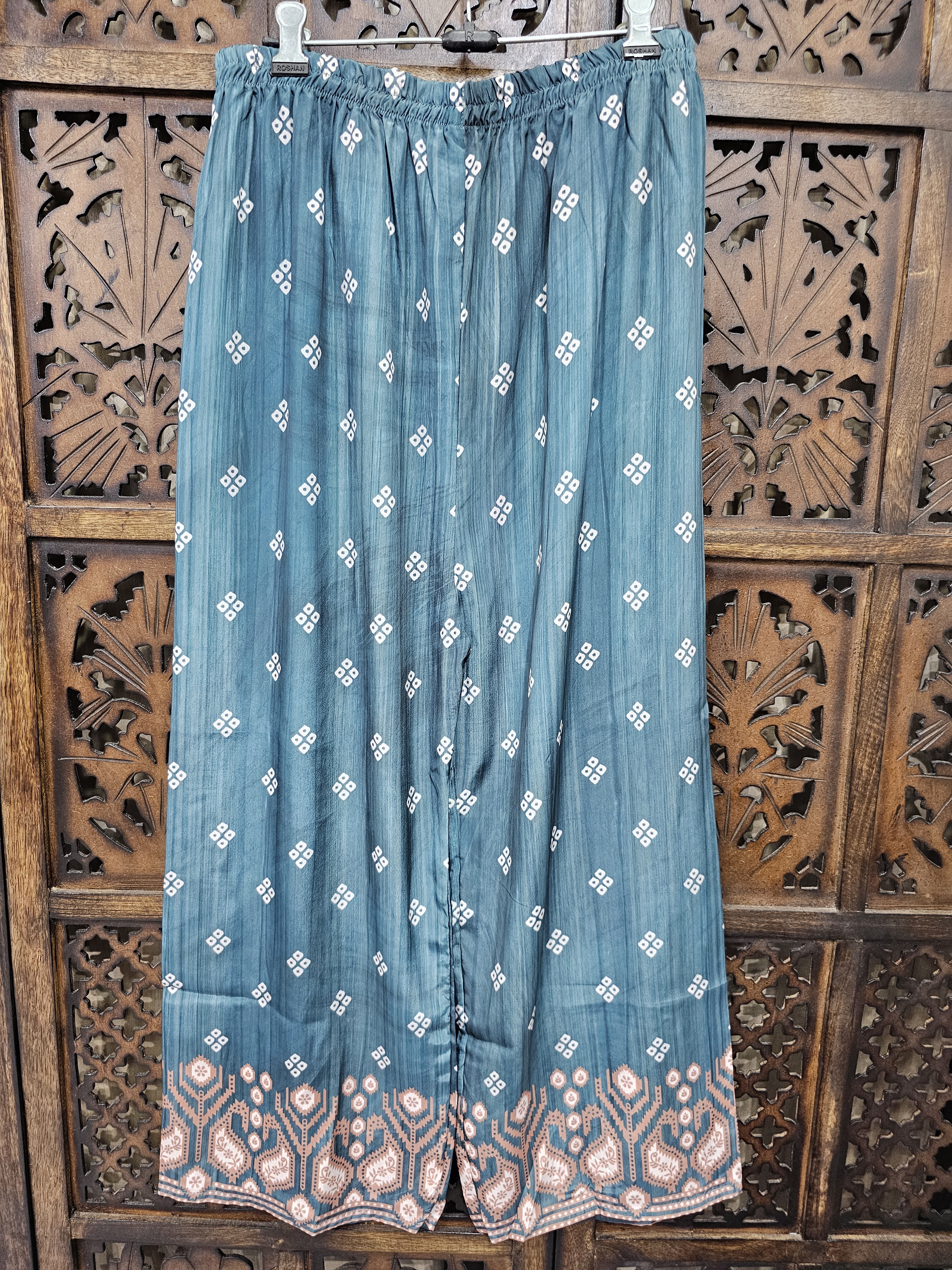 Teal Crepe Straight Ikat Print Kurta Palazzo Co-Ord Set view 4