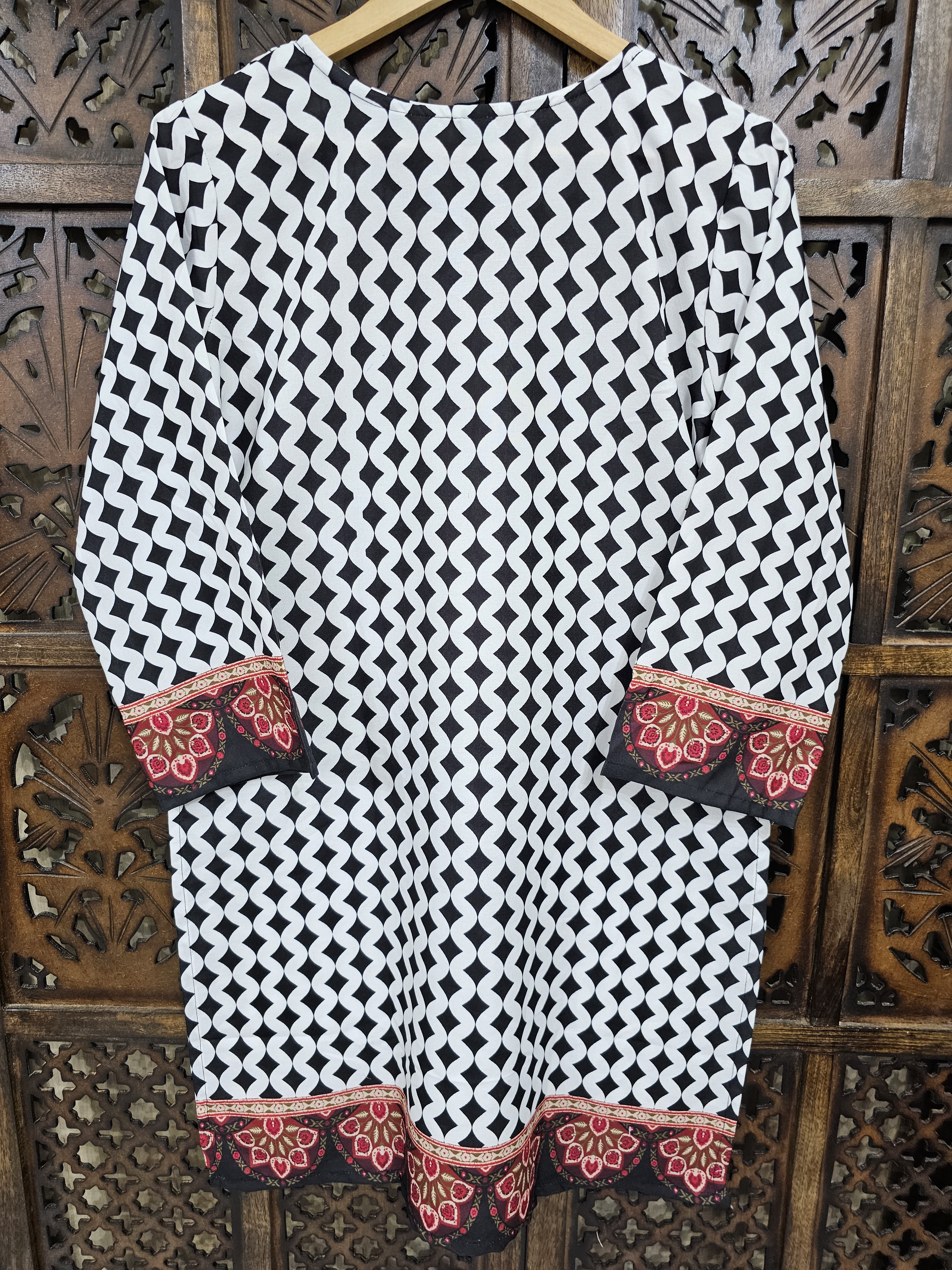 White Black Rayon Straight Geometric Print Kurta Pant Co-Ord Set view 3