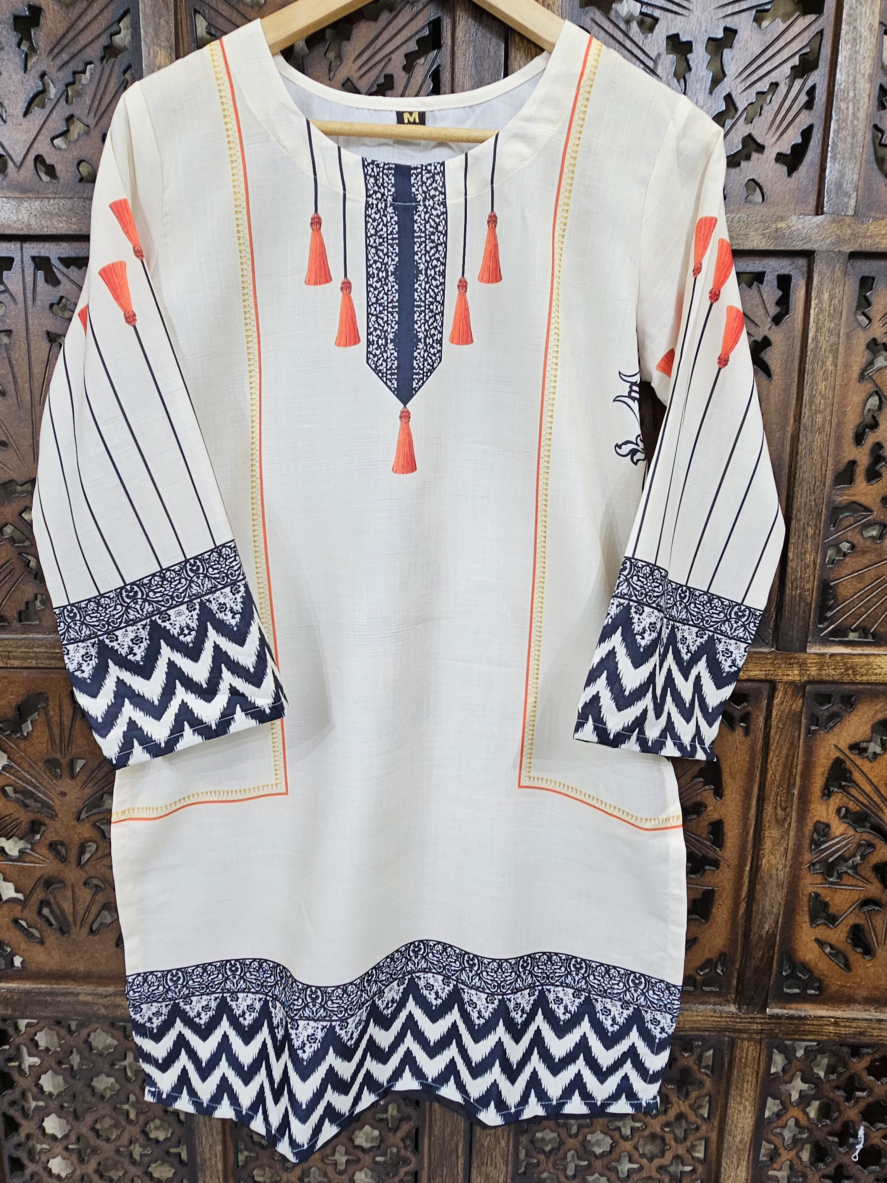 Black White Turkish Slub Cotton Straight Kurta Pant Co-Ord Set alternate