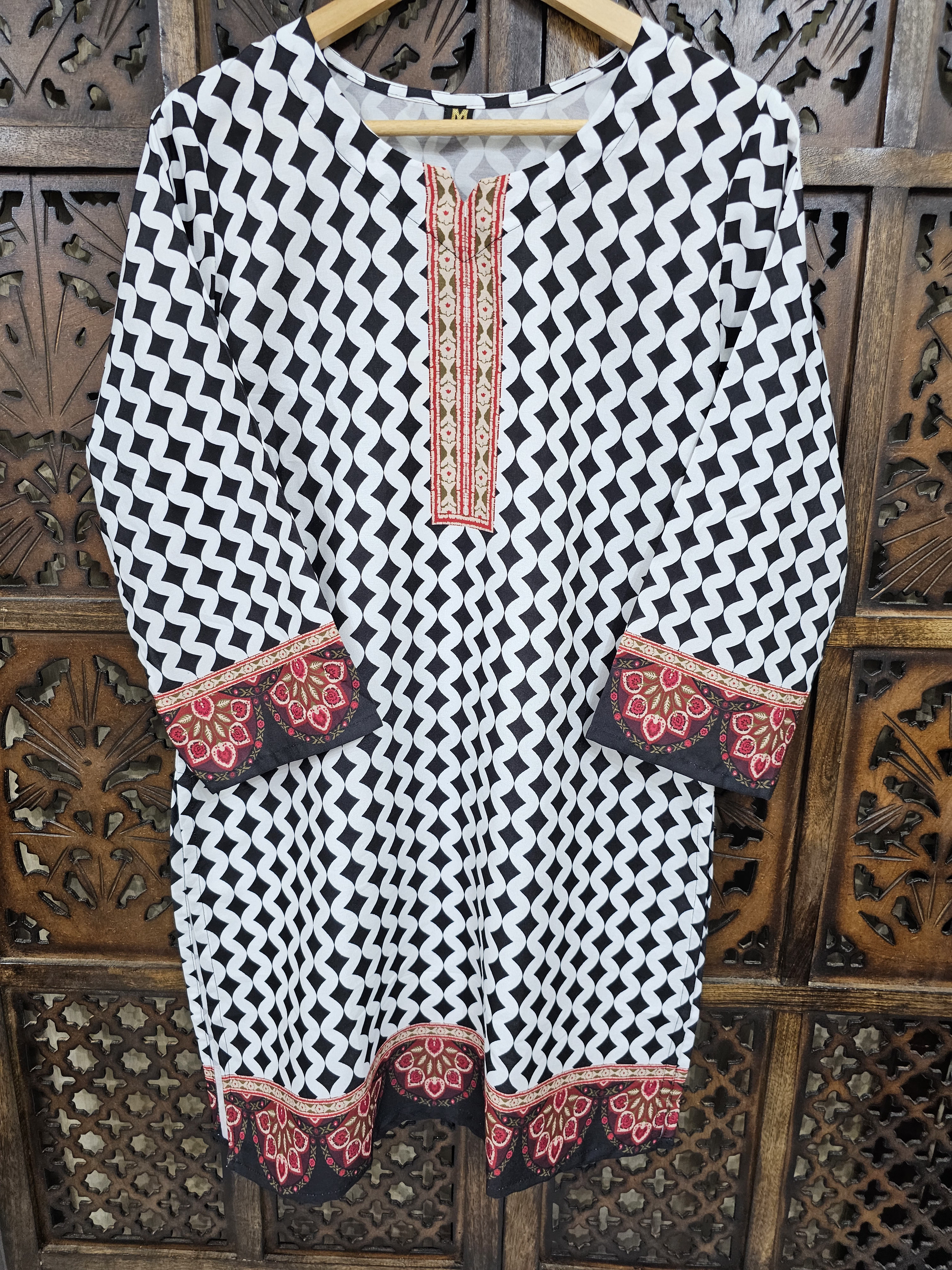 White Black Rayon Straight Geometric Print Kurta Pant Co-Ord Set alternate