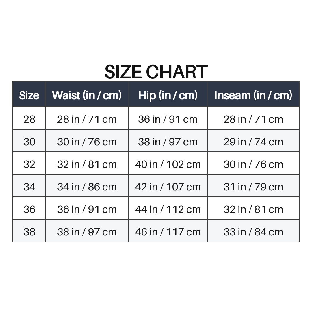 Men's Olive Grey Slim Fit Cotton Stretch Casual Pants size chart