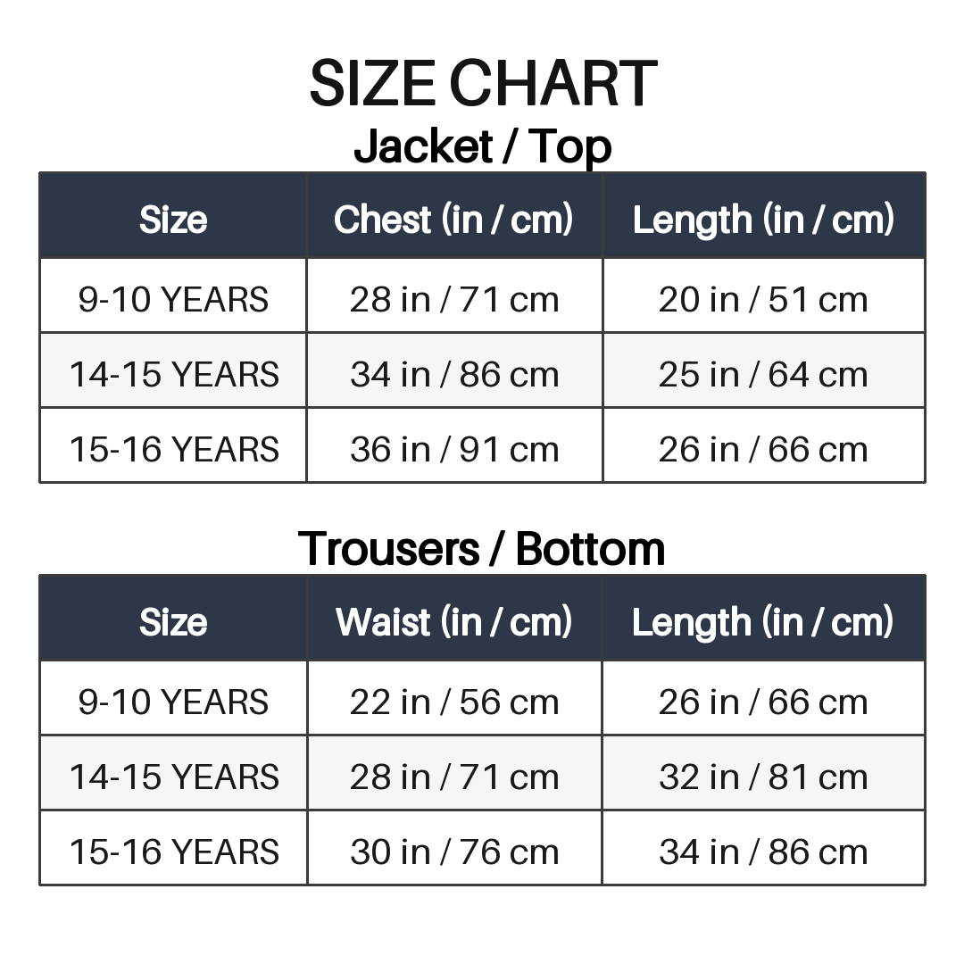 Boys Royal Blue Tailored Fit 5 Piece Formal Suit size chart