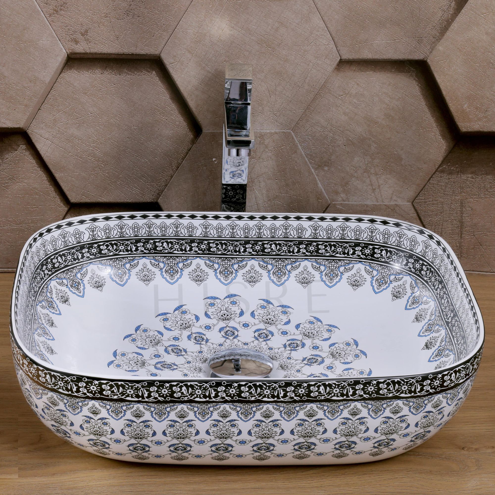 White Ceramic Contemporary Rangoli Table Top Wash Basin