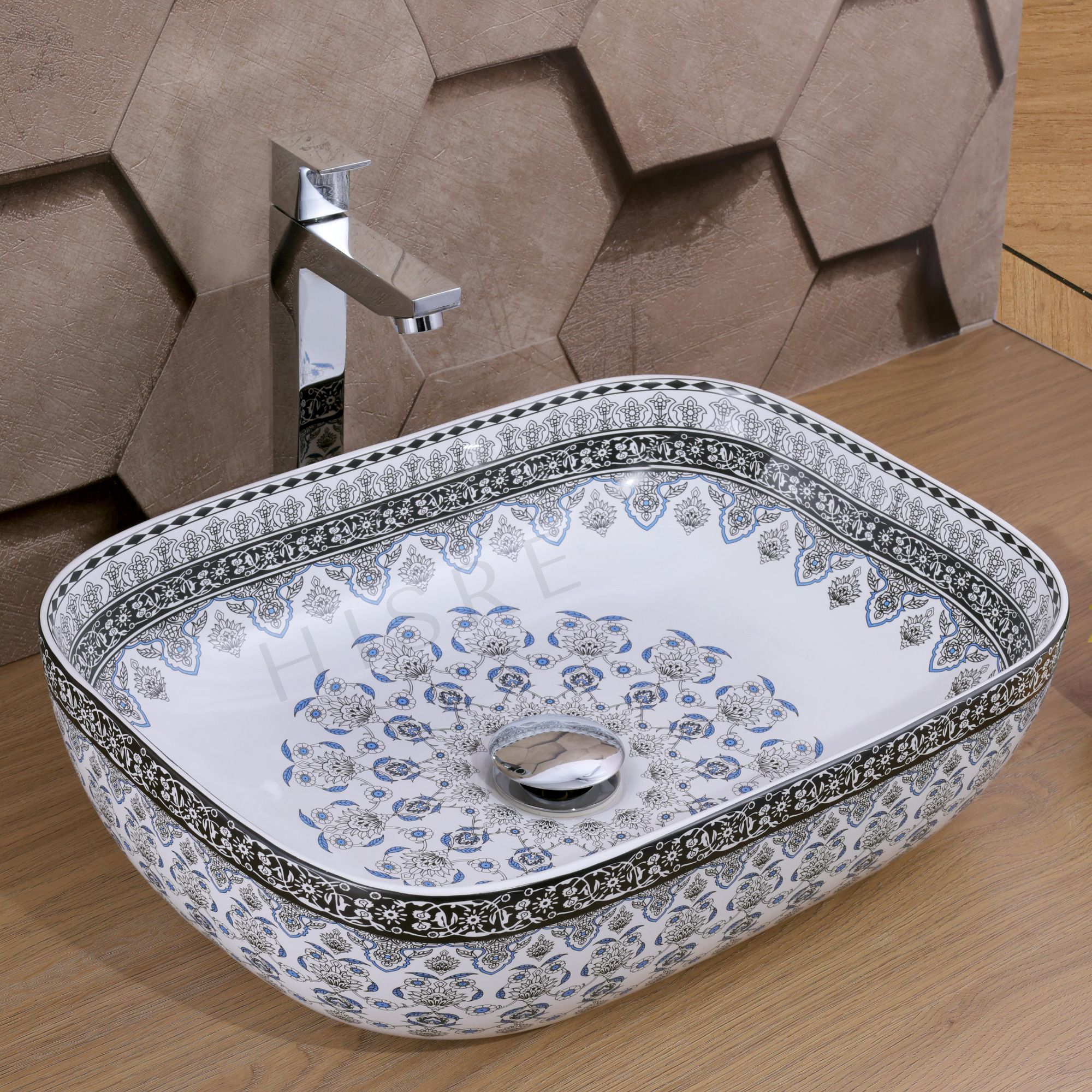 White Ceramic Contemporary Rangoli Table Top Wash Basin, photo 2 of 4