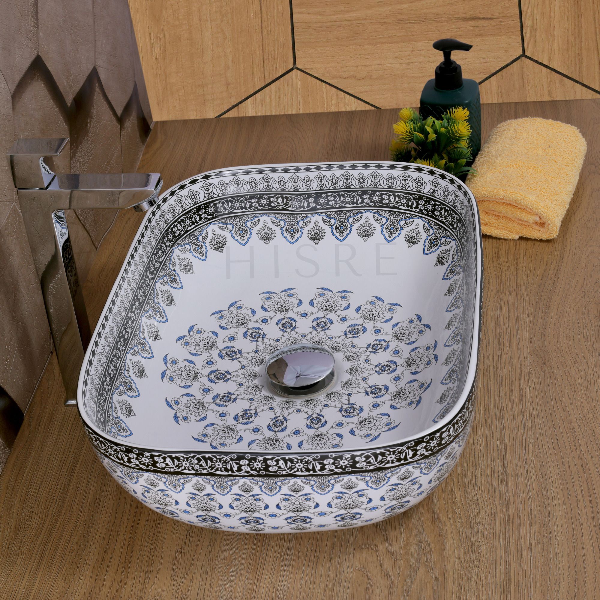White Ceramic Contemporary Rangoli Table Top Wash Basin, photo 3 of 4