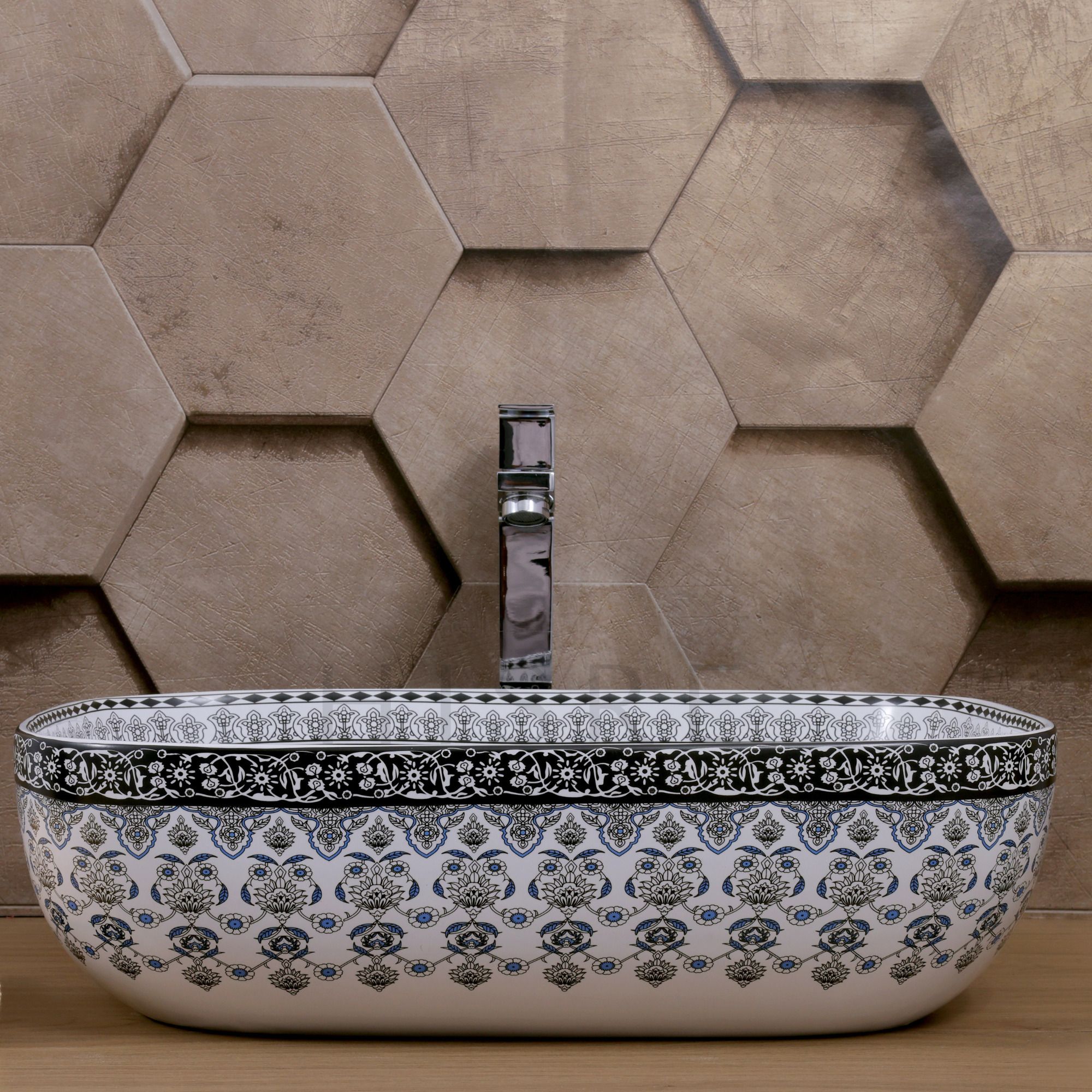 White Ceramic Contemporary Rangoli Table Top Wash Basin, photo 4 of 4