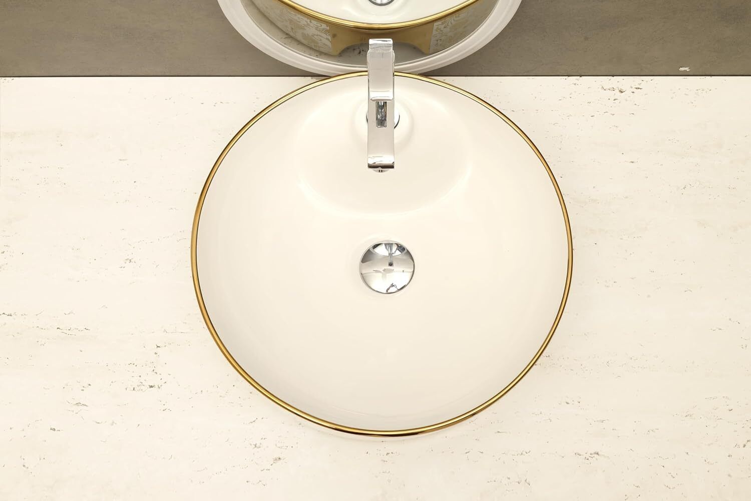 Gold And White Ceramic Round Under Counter Wash Basin