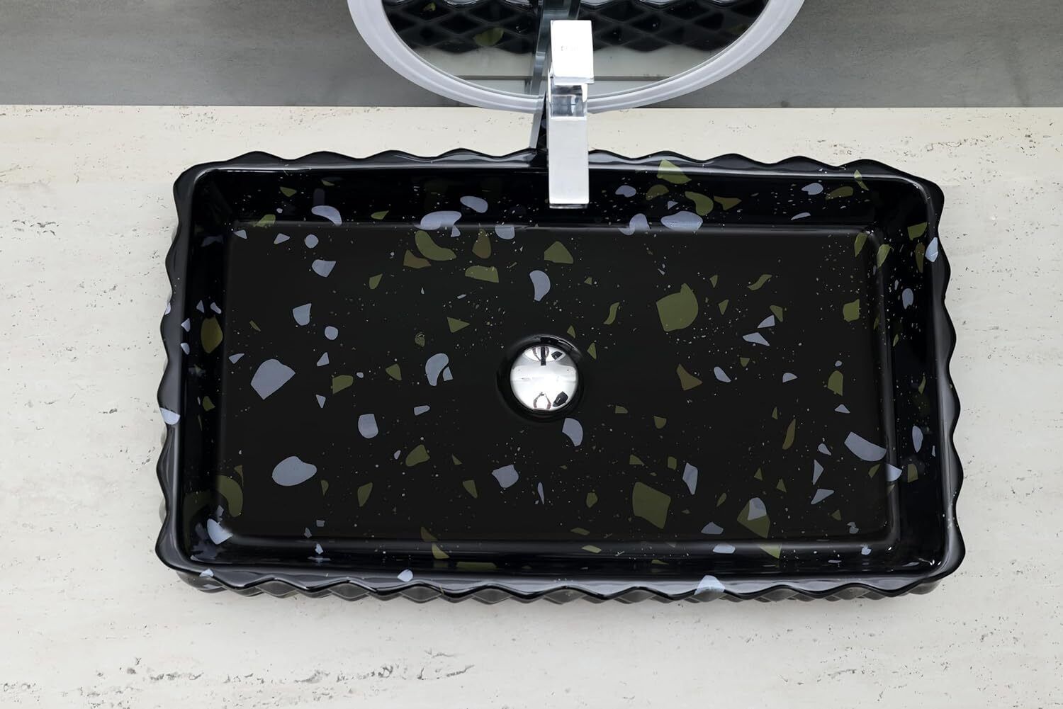 Black Ceramic Glossy Slim Rim Rectangular Table Top Wash Basin