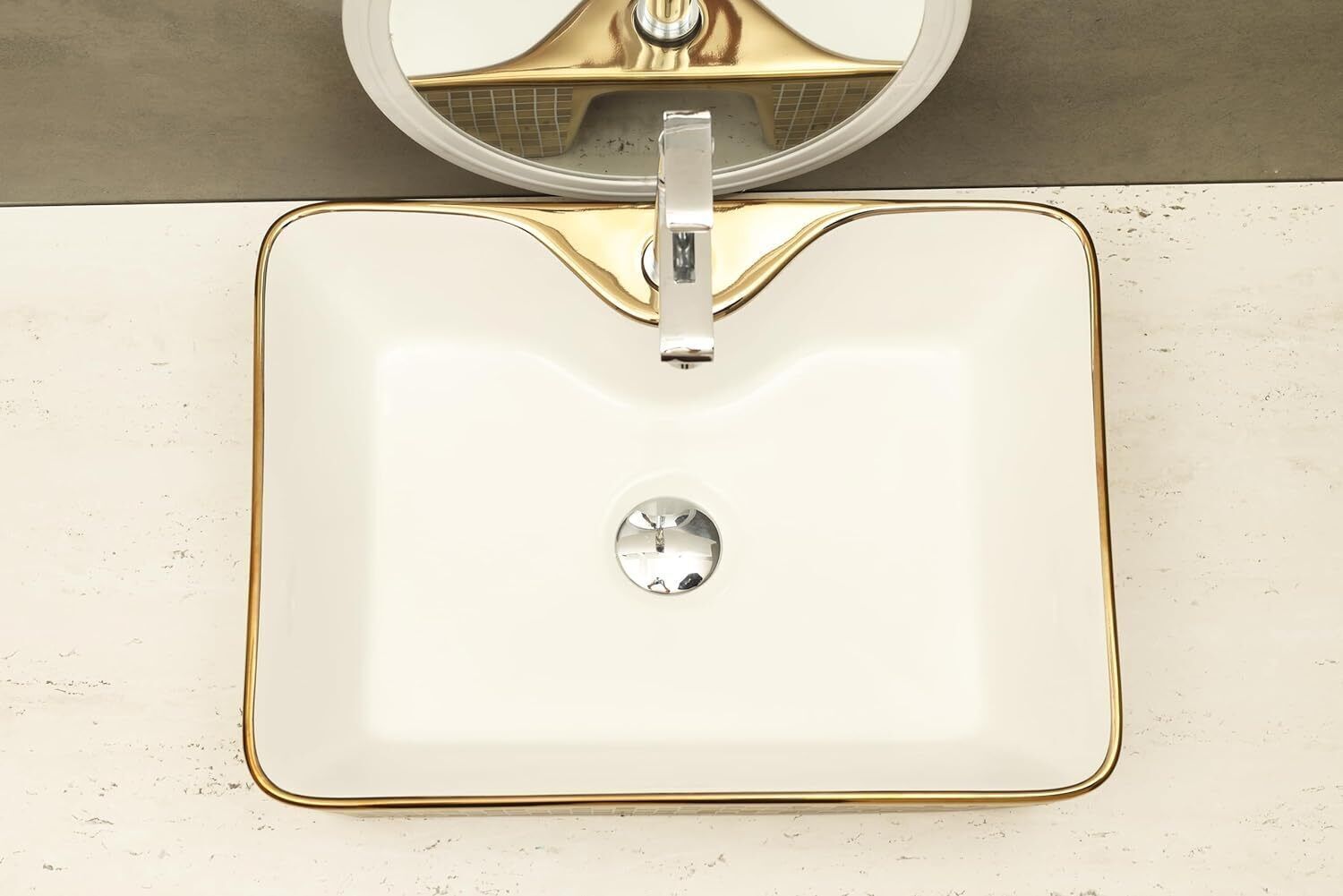 Gold And White Ceramic Glossy Golden Mosaic Oval Table Top Wash Basin, photo 4 of 4