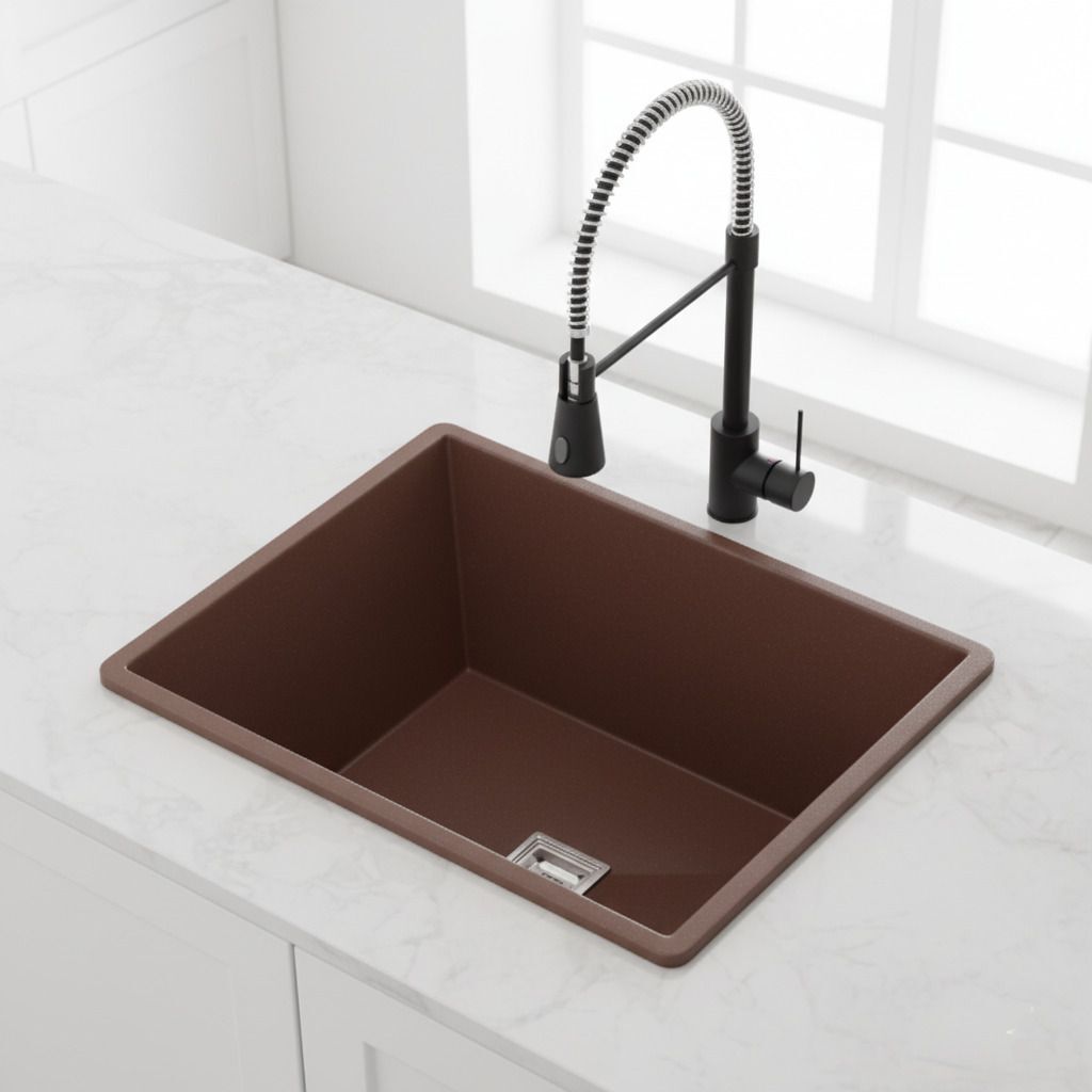 Brown Quartz Modern Single Bowl Kitchen Sink
