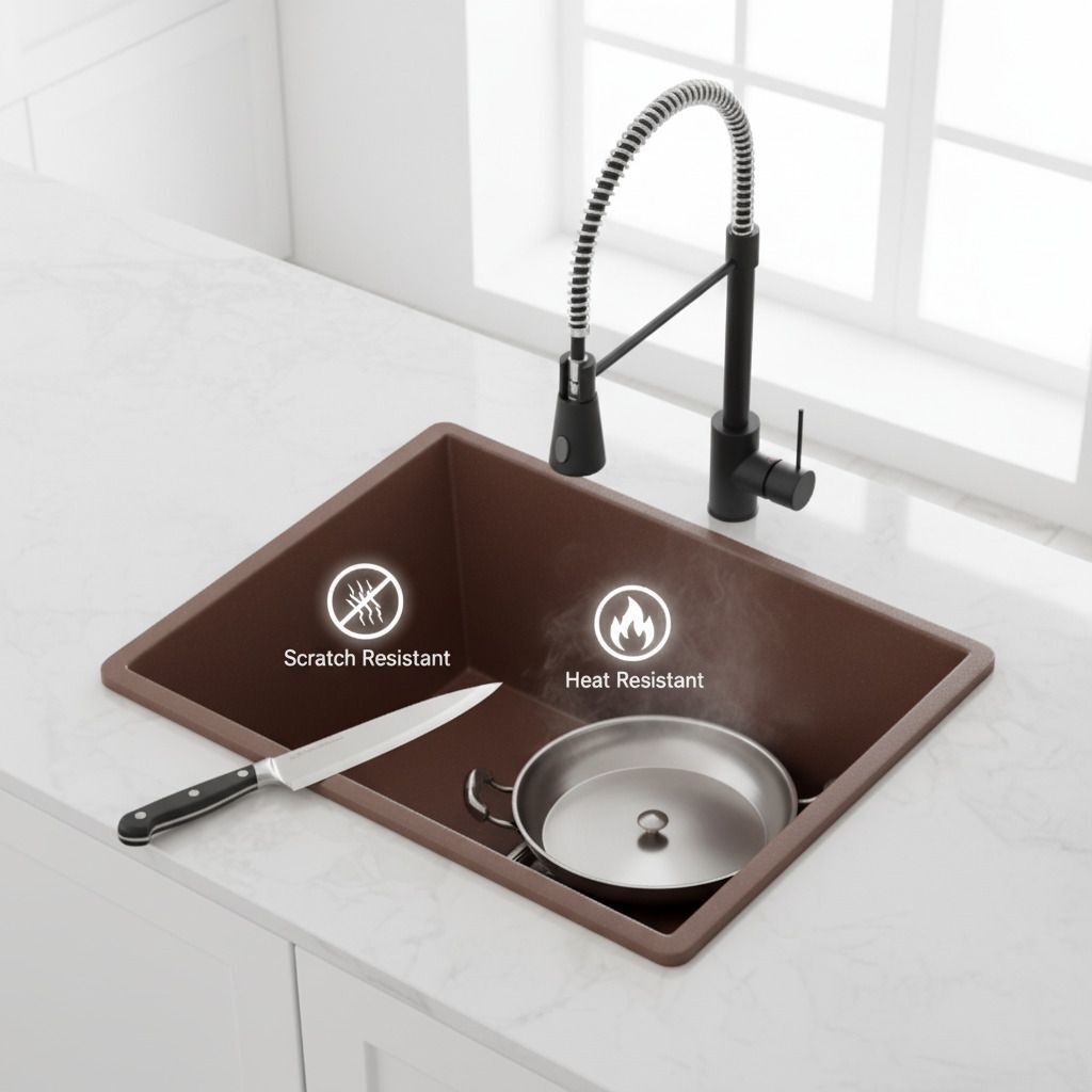 Brown Quartz Modern Single Bowl Kitchen Sink, photo 3 of 5