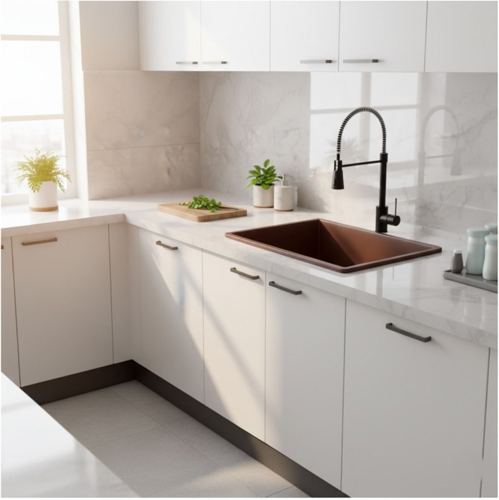 Brown Quartz Modern Single Bowl Kitchen Sink, photo 4 of 5