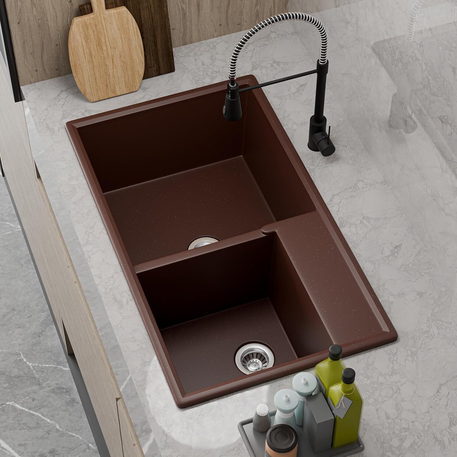 Brown Granite Modern Double Bowl Kitchen Sink, photo 2 of 5