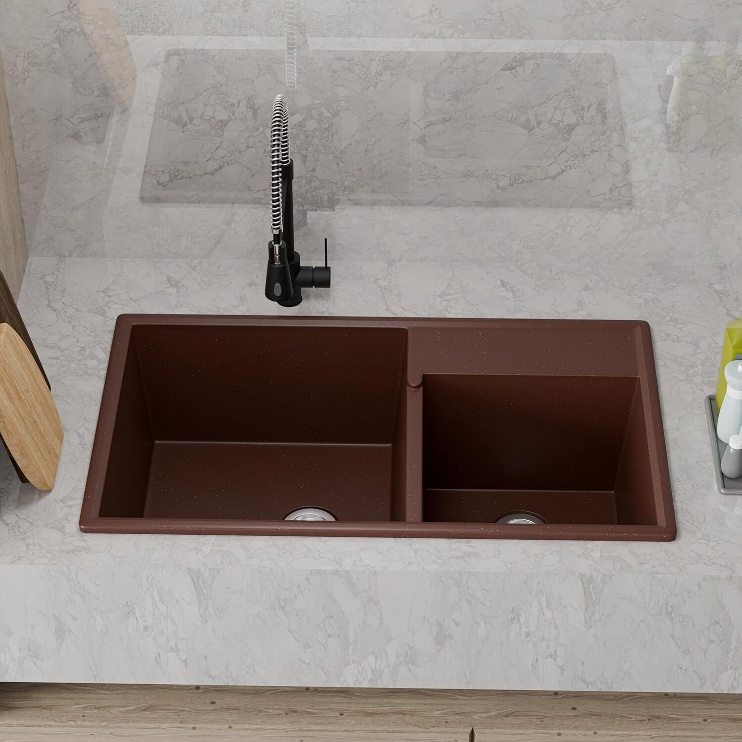Brown Granite Modern Double Bowl Kitchen Sink, photo 3 of 5