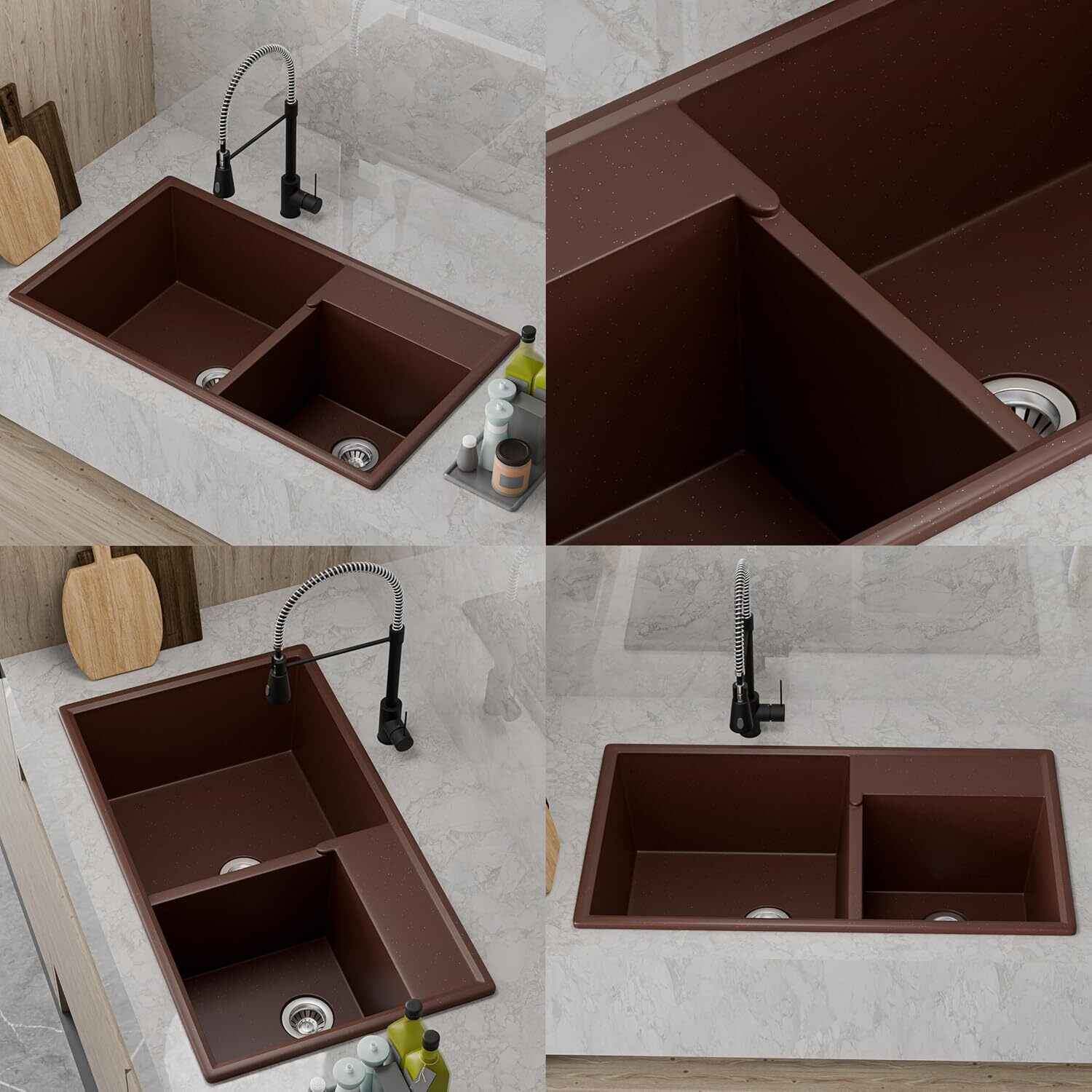 Brown Granite Modern Double Bowl Kitchen Sink, photo 5 of 5