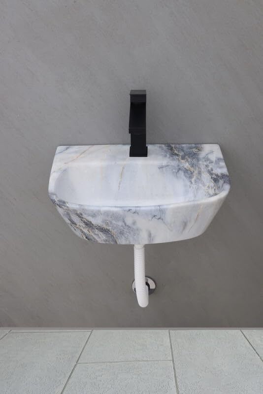 White Ceramic Modern Grey Gold Marble Table Top Wash Basin