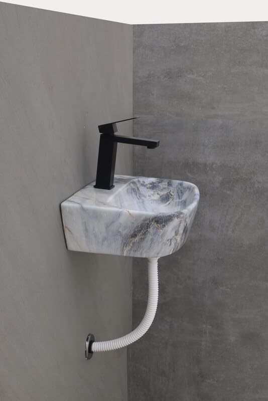 White Ceramic Modern Grey Gold Marble Table Top Wash Basin, photo 3 of 4