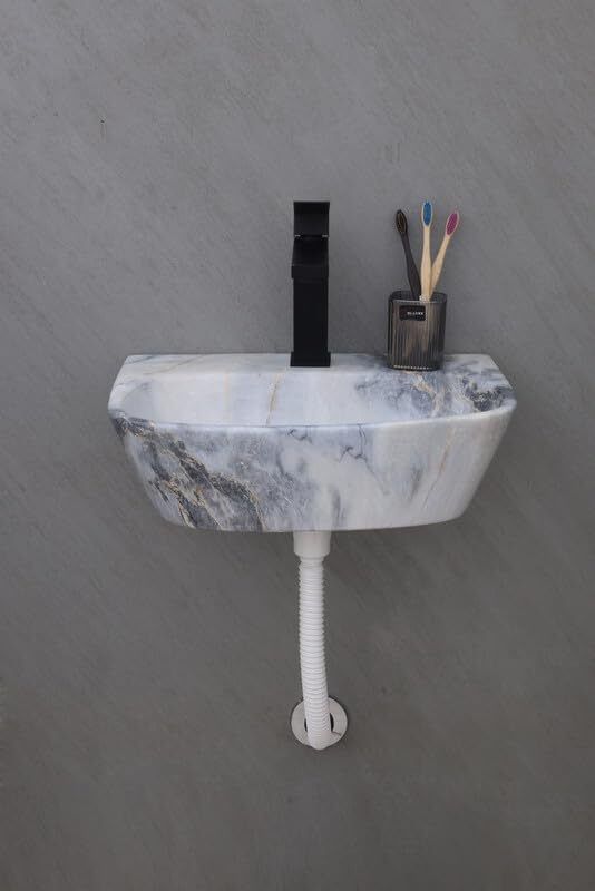 White Ceramic Modern Grey Gold Marble Table Top Wash Basin, photo 4 of 4