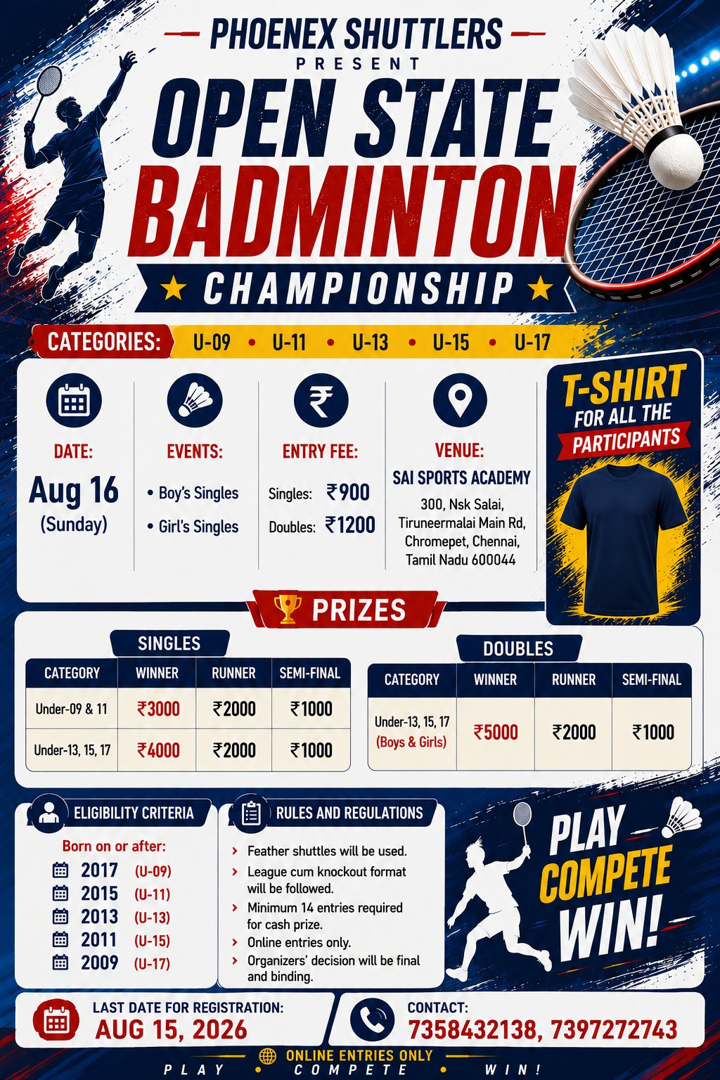 Phoenix Shuttler Presents Open State Badminton Championship