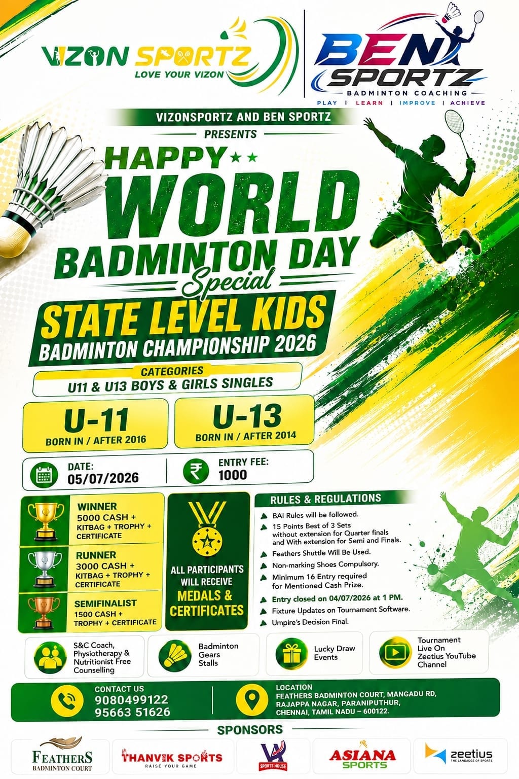 Happy world Badminton Day special State level kids badminton championship 2026