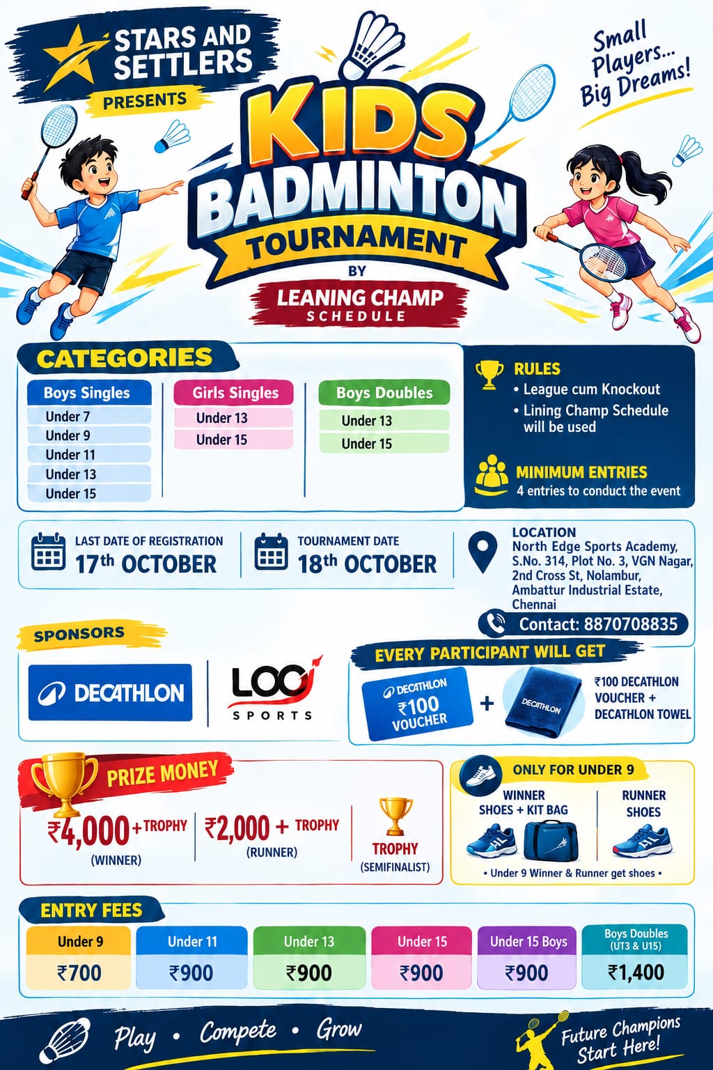 Kids Badminton Tournament lining champ will be used