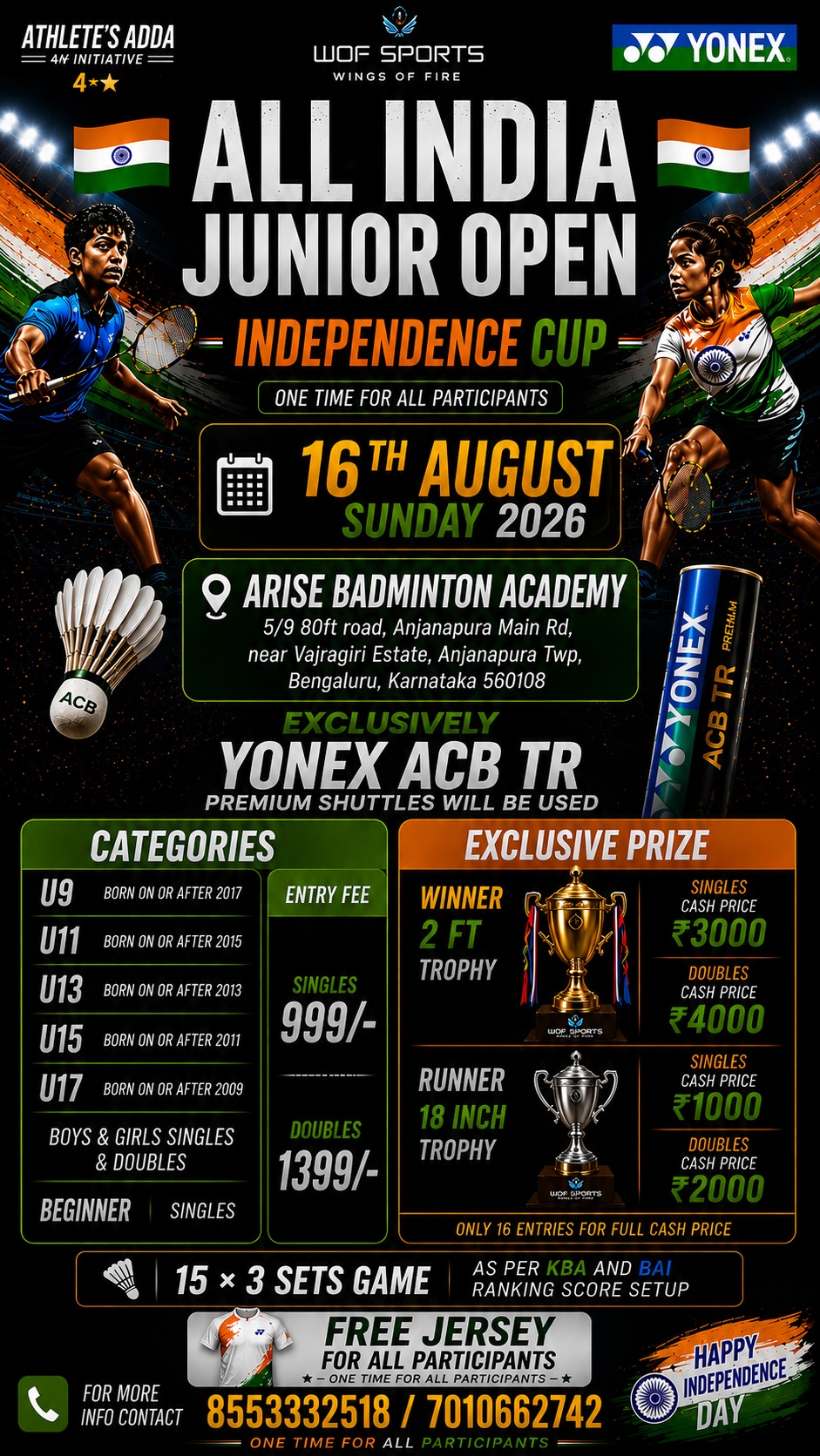 ALL INDIA JUNIOR OPEN "CASH PRIZE" TOURNAMENT