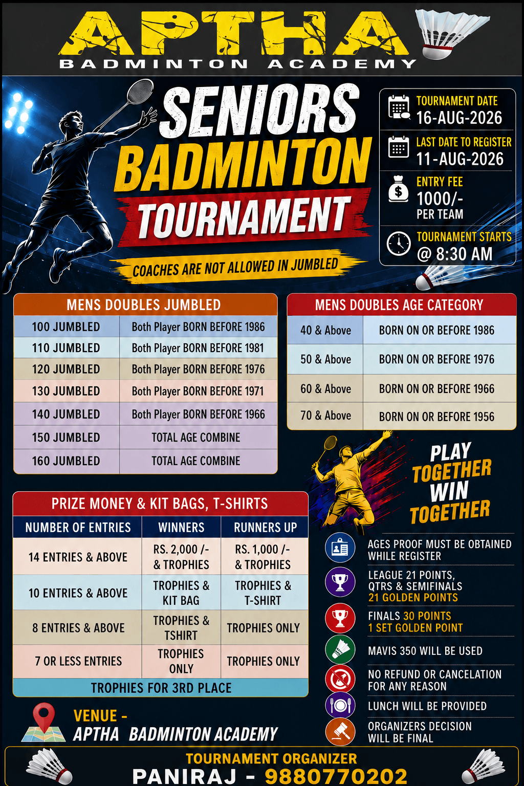 APTHA BADMINTON ACADEMY SENIORS BADMINTON TOURNAMENT